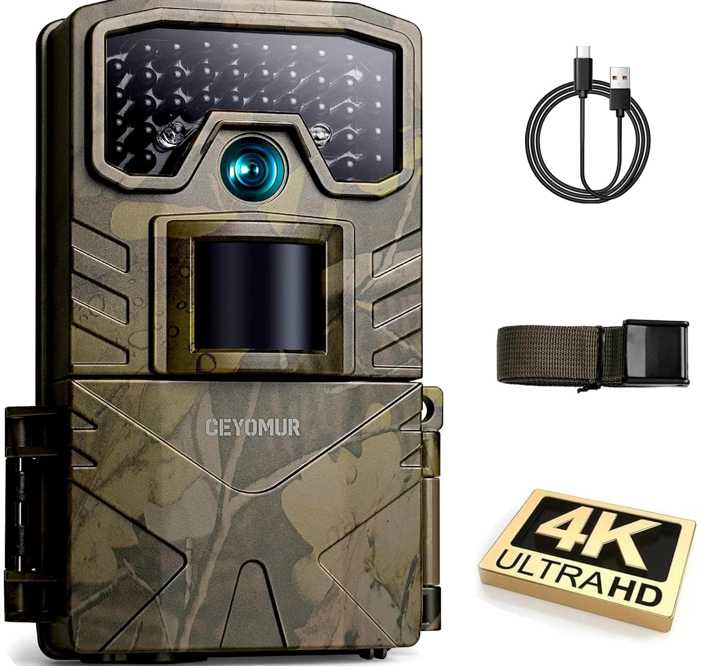 CEYOMUR Camera de Chasse, 4K 30fps Caméra de Chasse avec Vision Nocturne Infrarouge Étanche IP66 et Activée par Le Mouvement Piege Photographique pour la Surveillance de la Faune