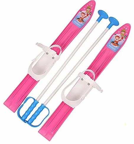 Skis pour enfants 60 cm avec fixations et bâtons en plastique, 5 couleurs, Rosa