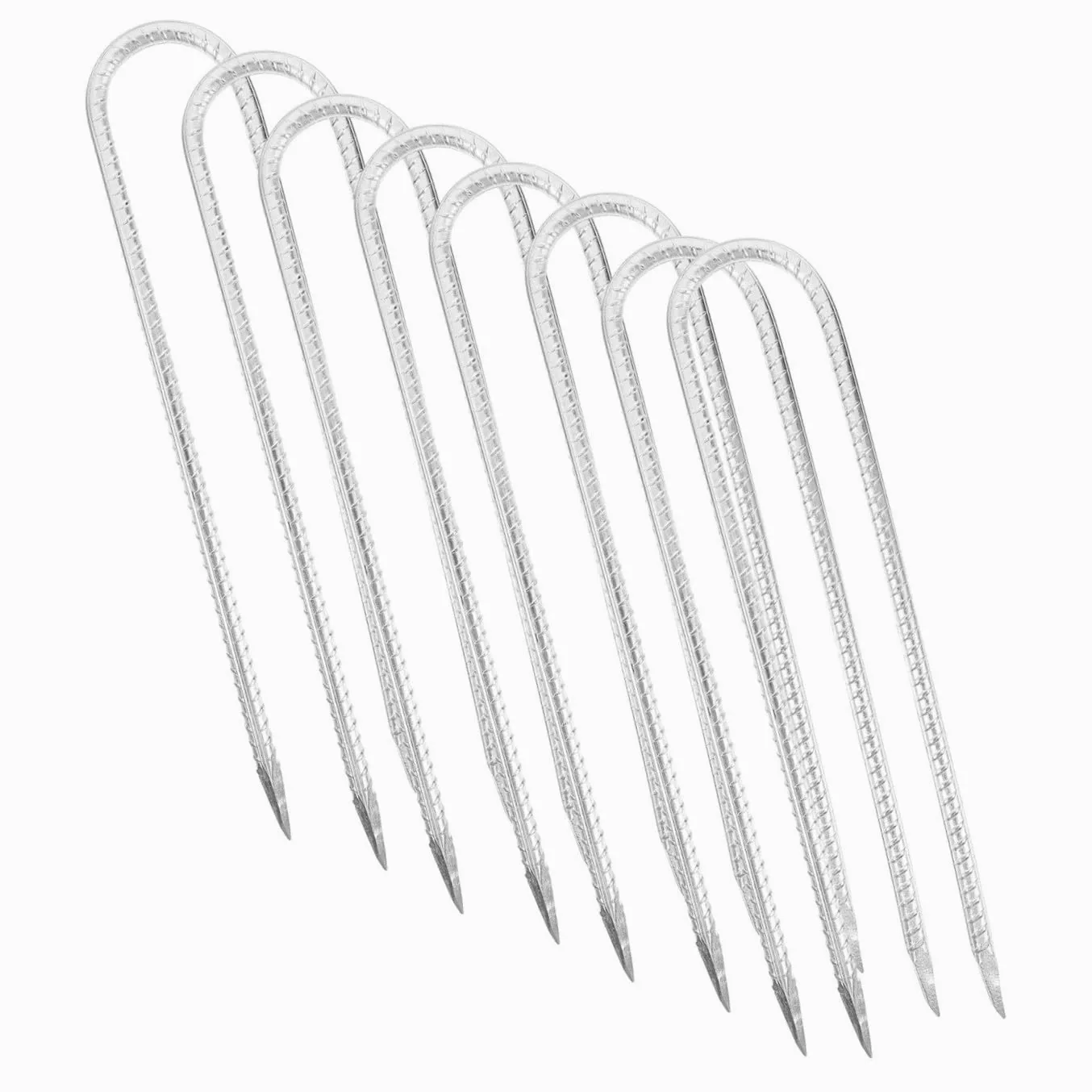 Piquets D’ancrage en U en Acier Argentés, Lot de 8 pour Tente | Fixation au Sol, pour Toile de Jardin et Câbles Extérieurs, Usage Camping et Chantier