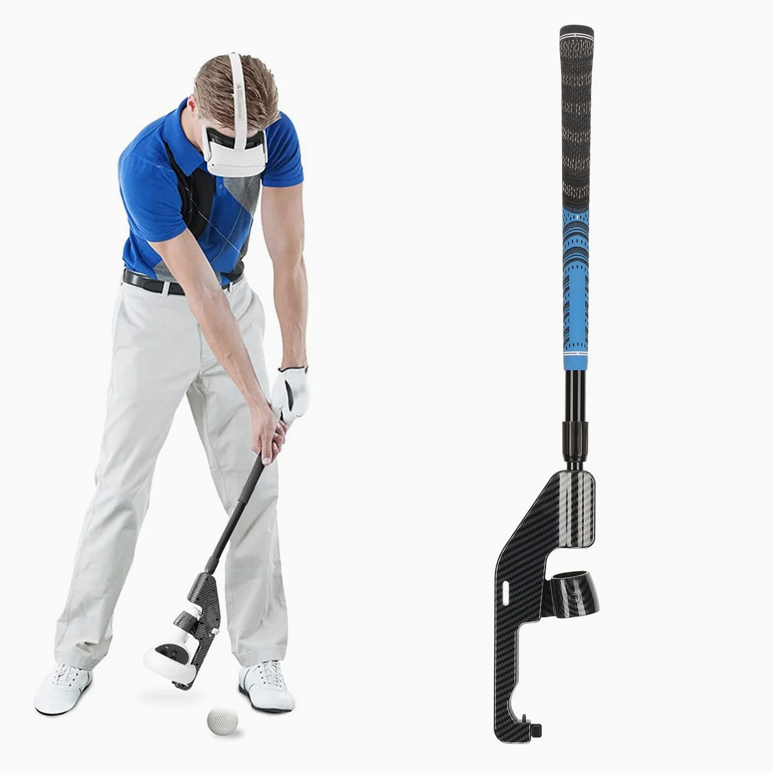 Extension de poignée de club de golf VR pour O Culus Q Uest 2 / O Culus Q Uest 1 / Rift S, adaptateur de fixation (bleu paon)