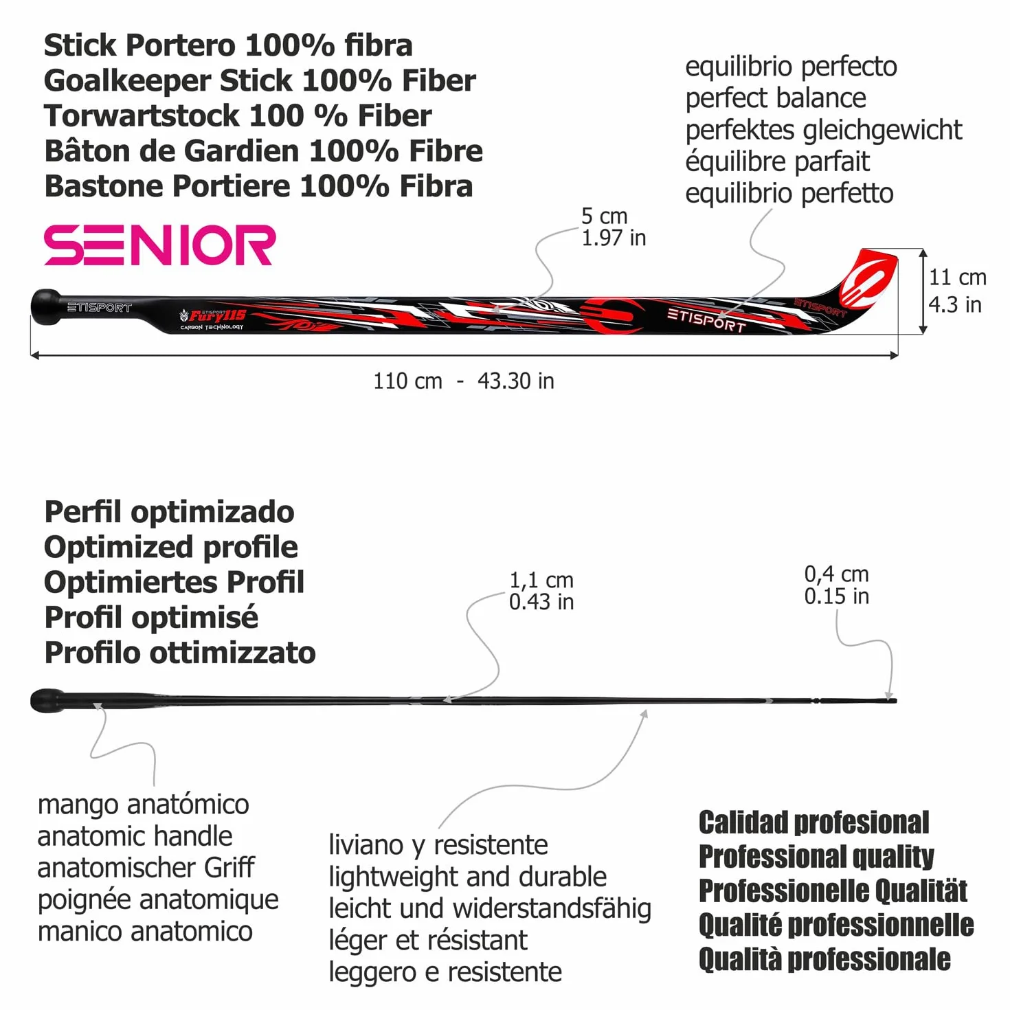 Crosse de Gardien de But Long de Rink Hockey 2K24. 100% Fibre, très léger et équilibré. Raquette Fine à Usage Professionnel