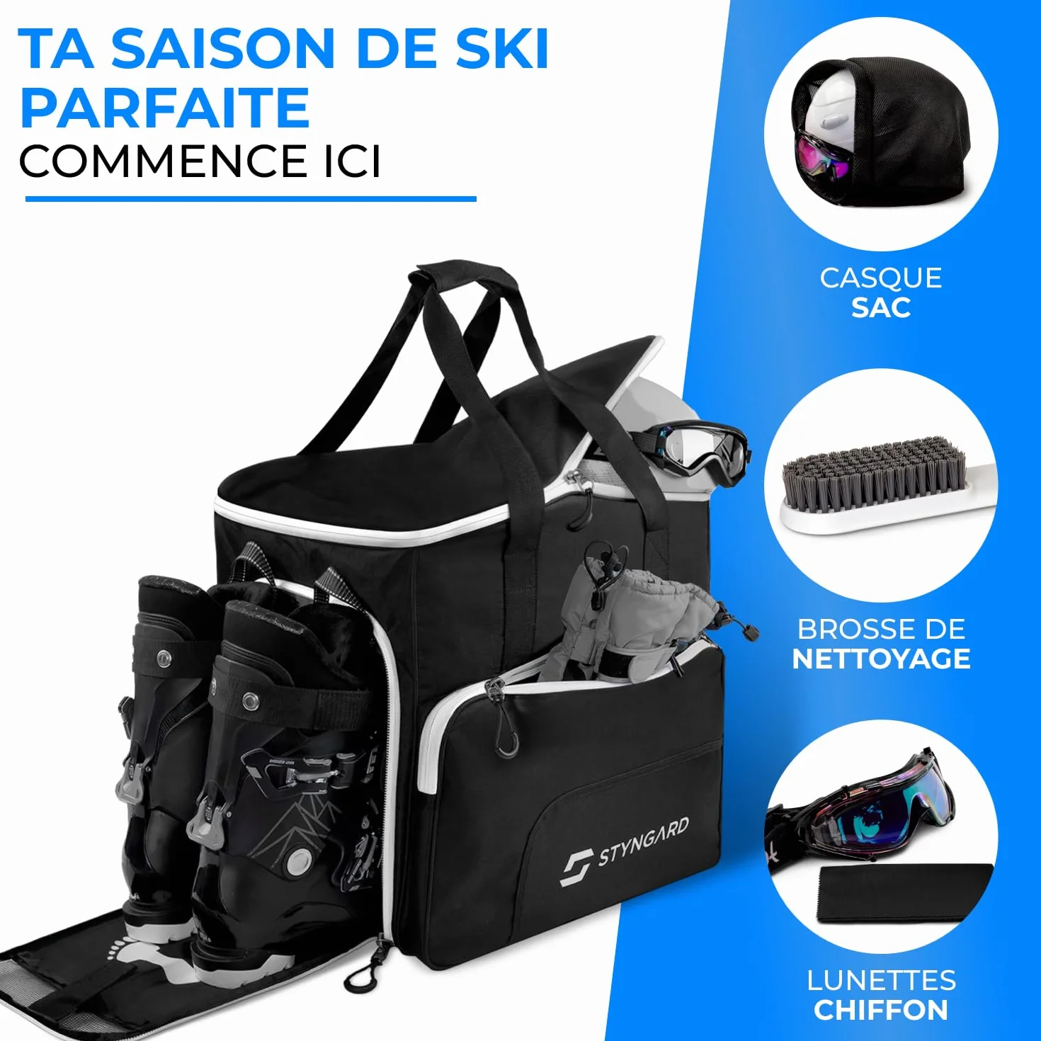 STYNGARD Housse Chaussures de Ski 54 L Sac à Chaussures Ski Compartiment Casque Bottes modèle Sölden Noir-Rose