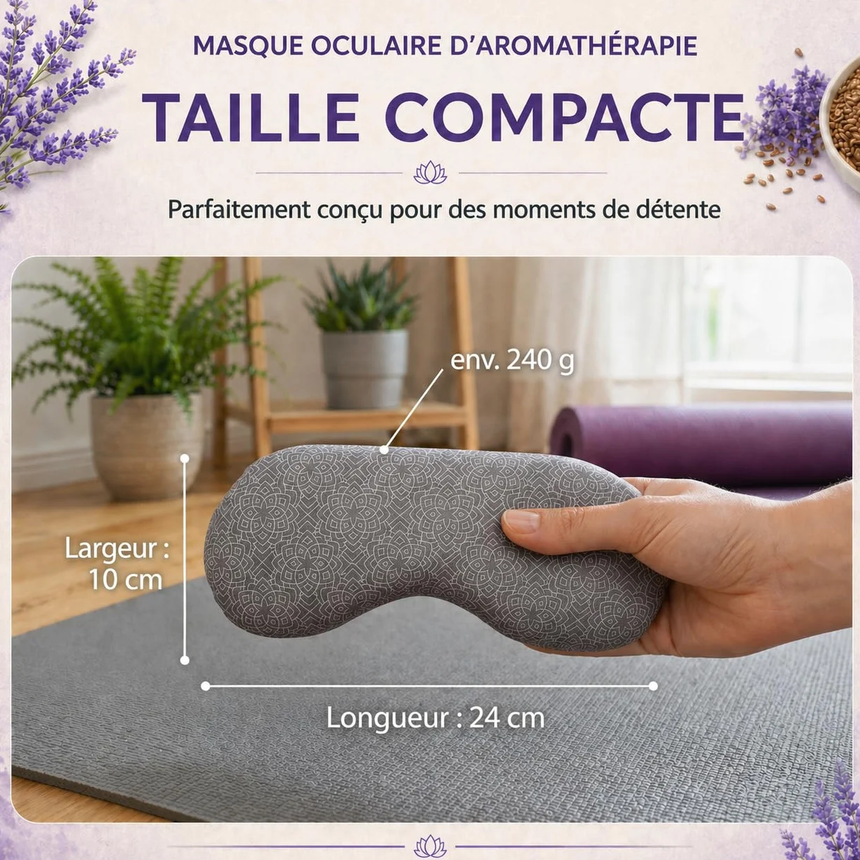 Coussin pour Les Yeux avec garnissage en graines de Lin et Lavande - Masque Yeux détente Yoga méditation