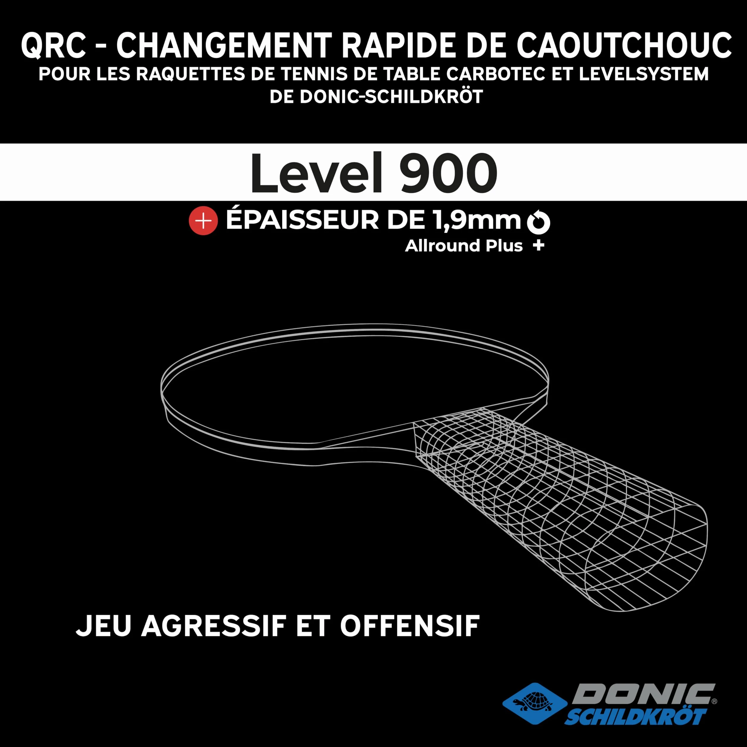 Donic-Schildkröt Revêtement de Remplacement QRC pour Raquettes de Tennis de Table ITTF