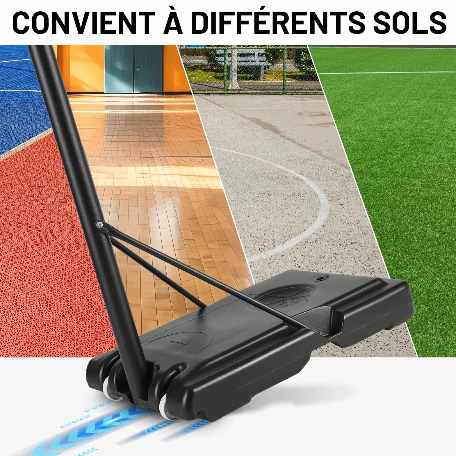 Panier de basket extérieur réglable 135-305 cm, panneau arrière 110x71 cm