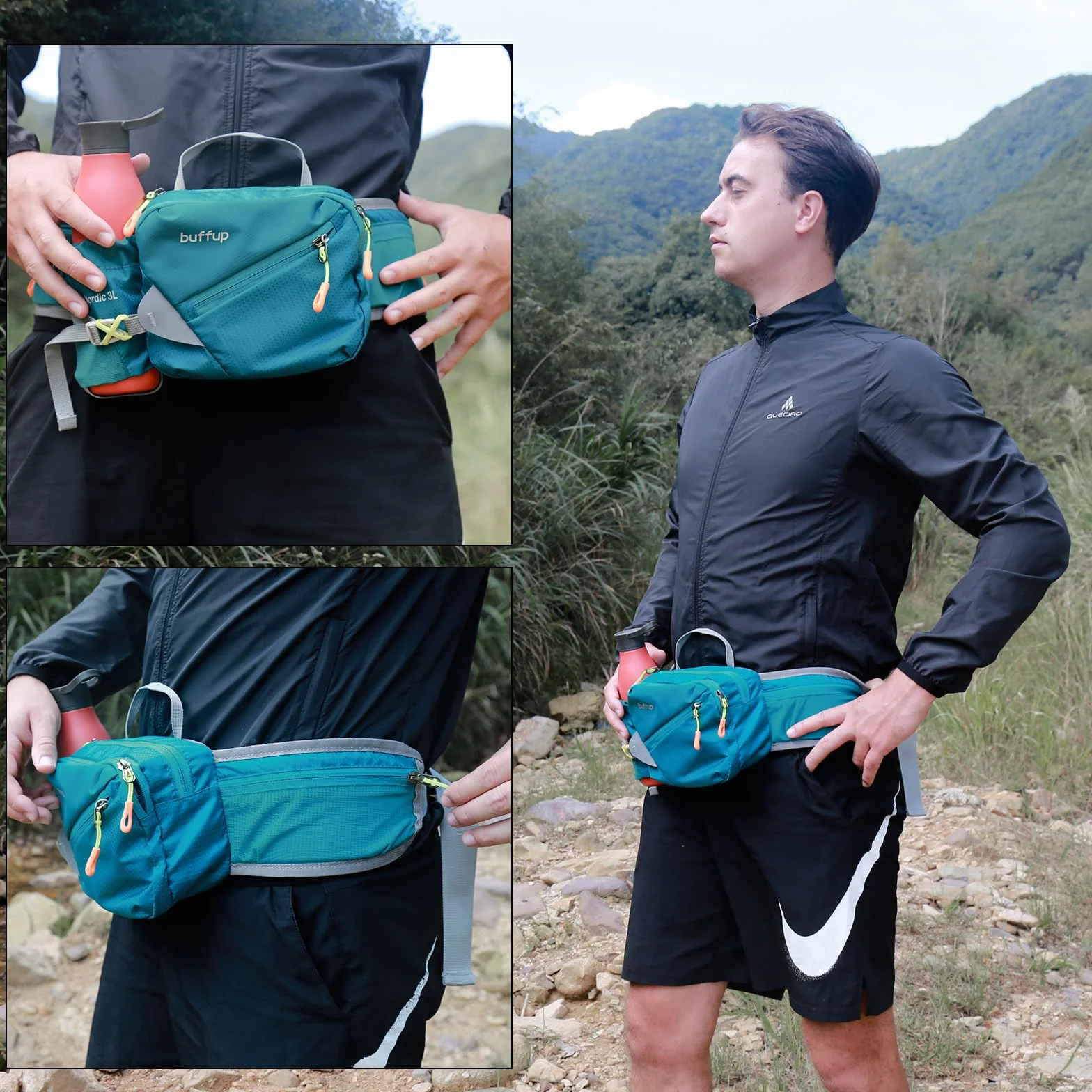 Sac Banane de Randonnée Femme Homme avec Pore Bouteille, Course à Pied, Vélo, Voyage Noir