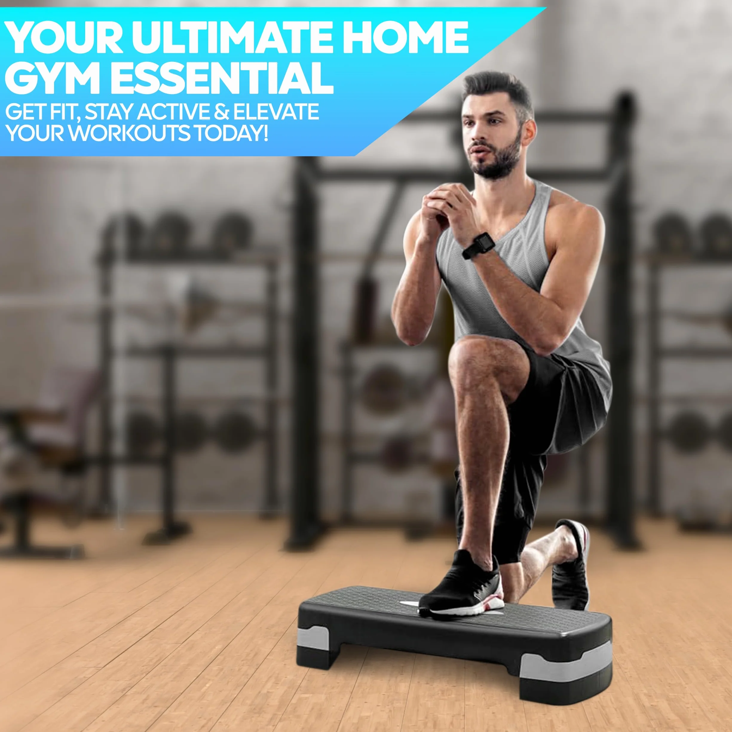 TechFit Stepper Aérobic Ajustable avec Trépieds - Hauteur Réglable, Surface Antidérapante, Poids Max 120kg, Pliable, Compact