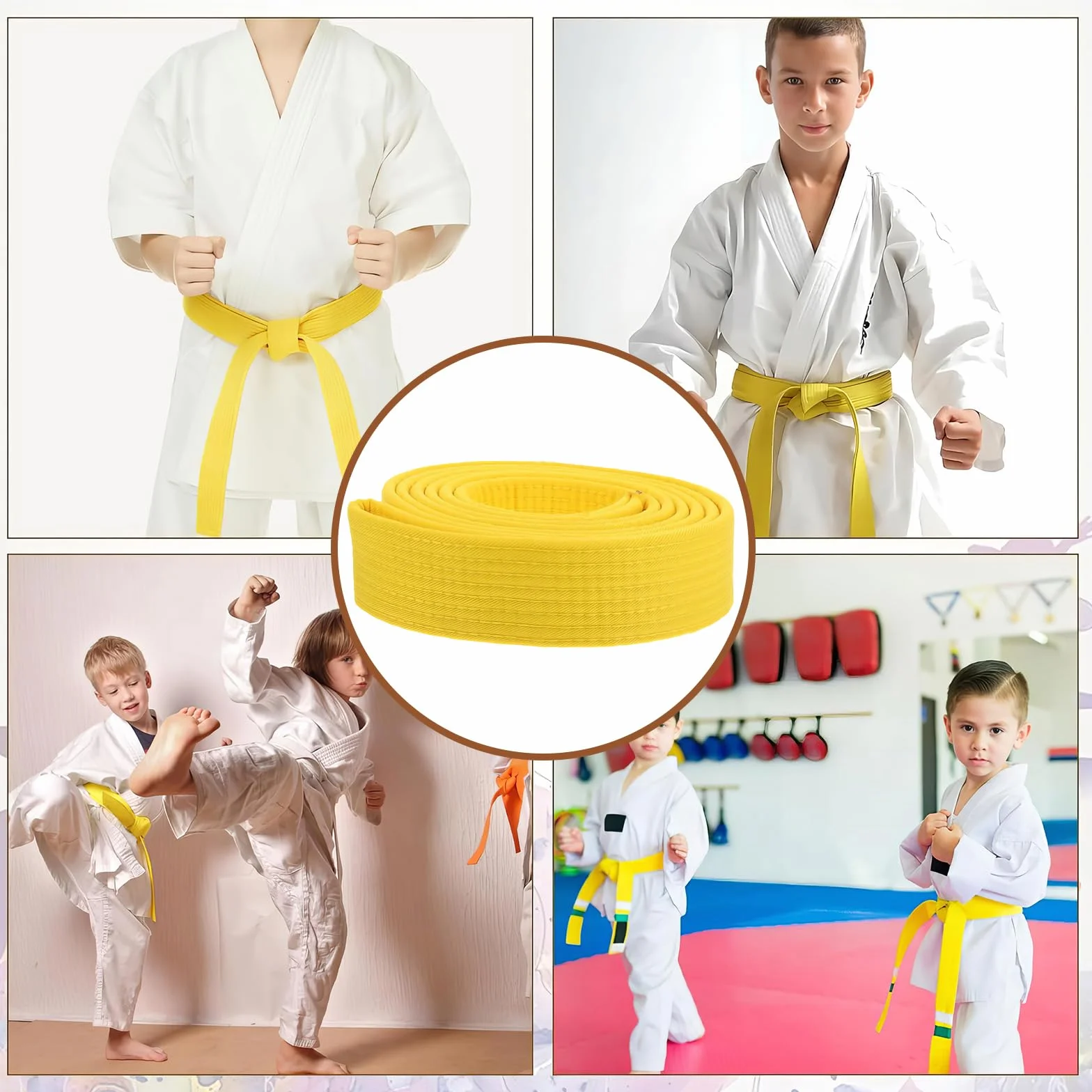 Ceinture de Taekwondo Karaté Judo Double Wrap Arts Martiaux Jaune 260x4cm