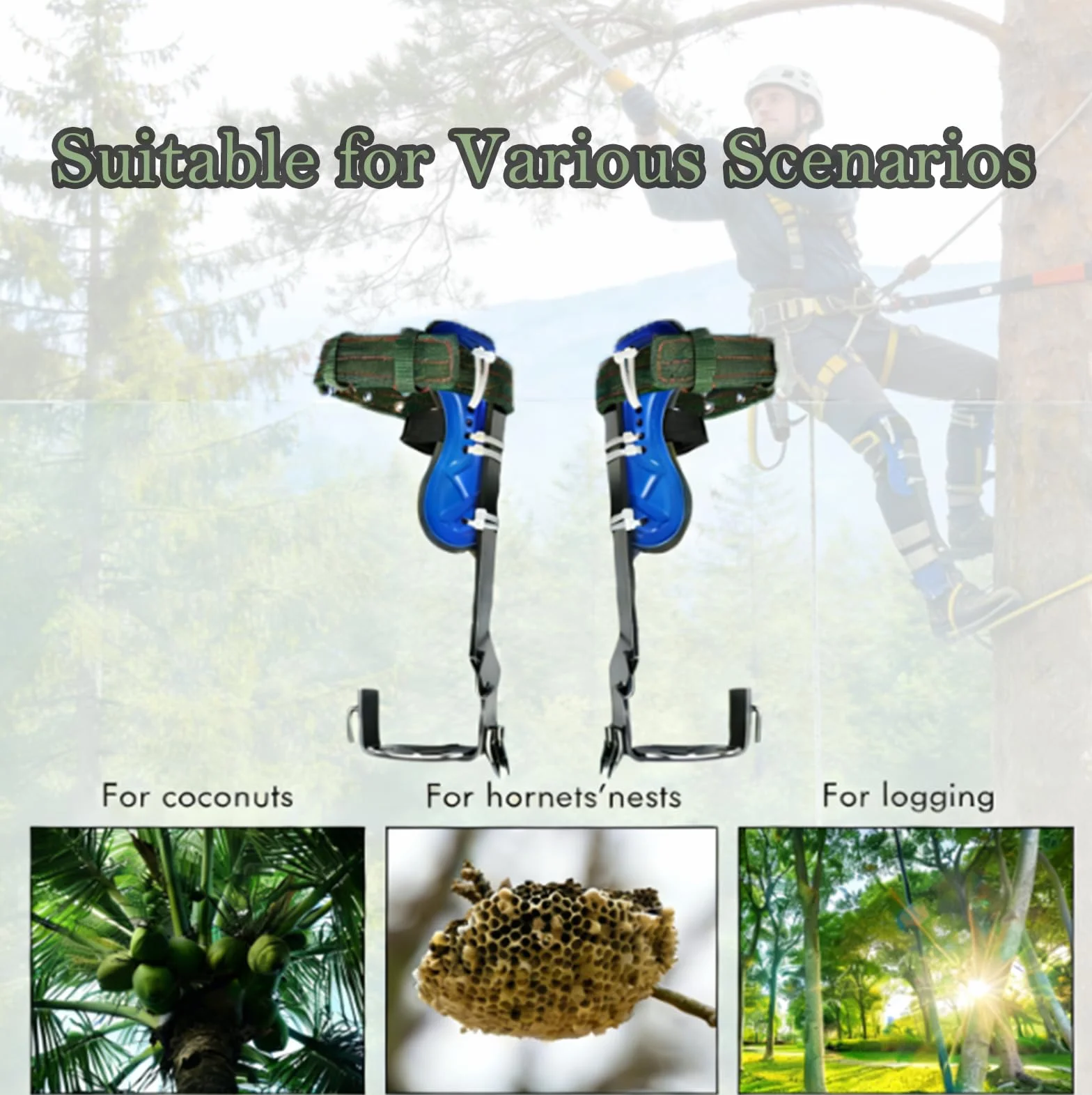 Kit d'Escalade sur Arbre avec Griffes d'Élagage Double Dents Trempées, Baudrier Ajustable et Corde de Sécurité 3M pour Arboriculture