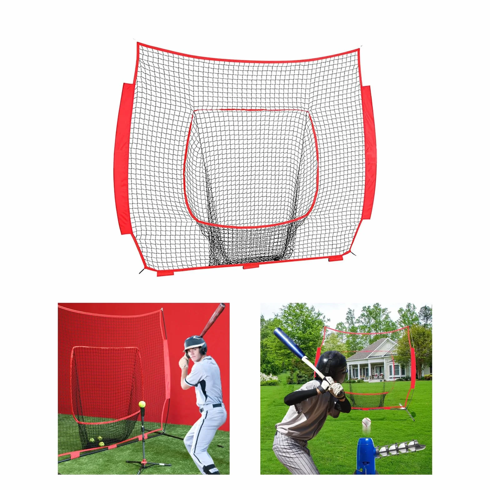 Filet d'entraînement de baseball en nylon 2,1 x 2,1 m - Filet de remplacement intérieur extérieur durable pour lancer frapper