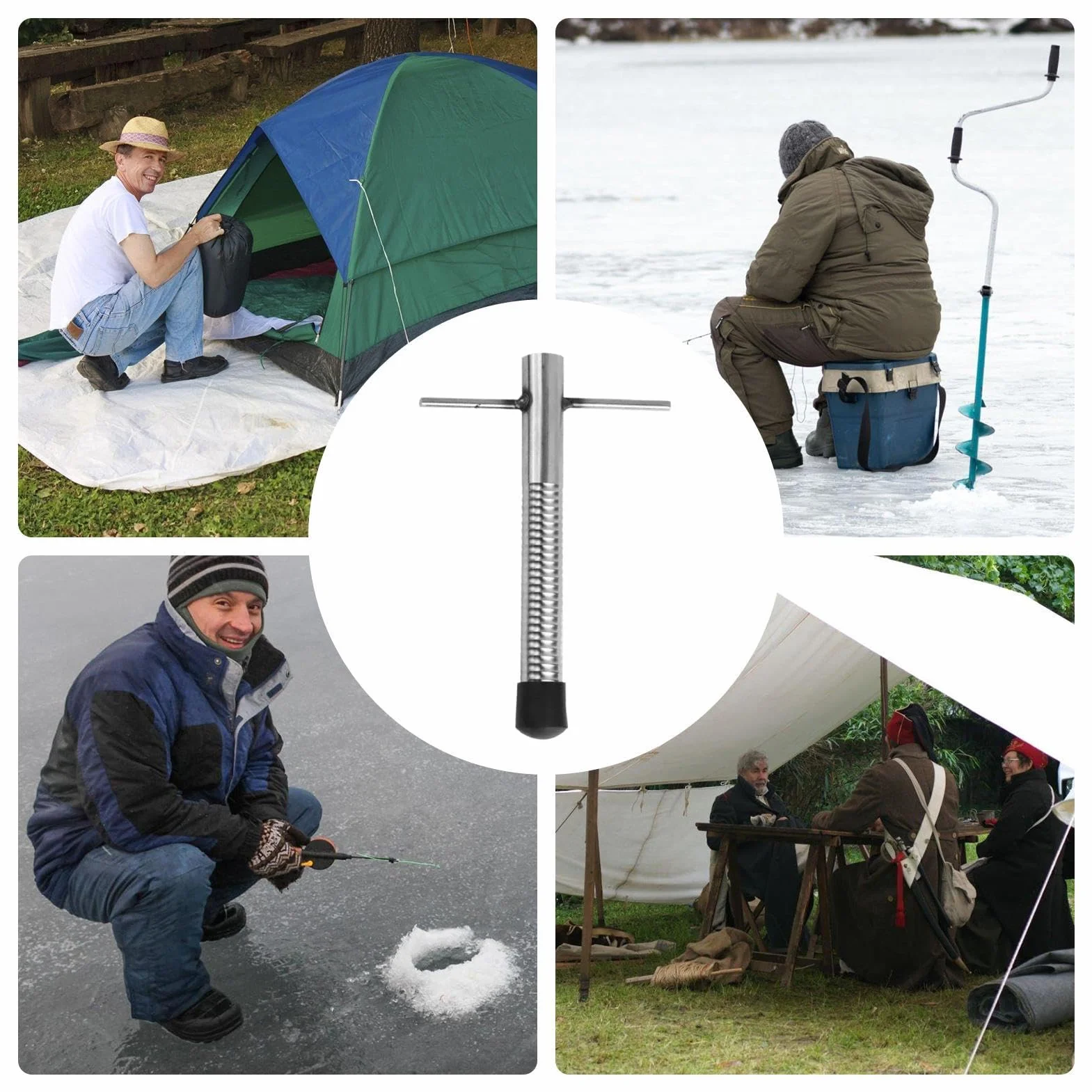 Tarière à Glace – Accessoire de Forage en Acier Inoxydable, Portable pour Camping et Pêche sur Glace