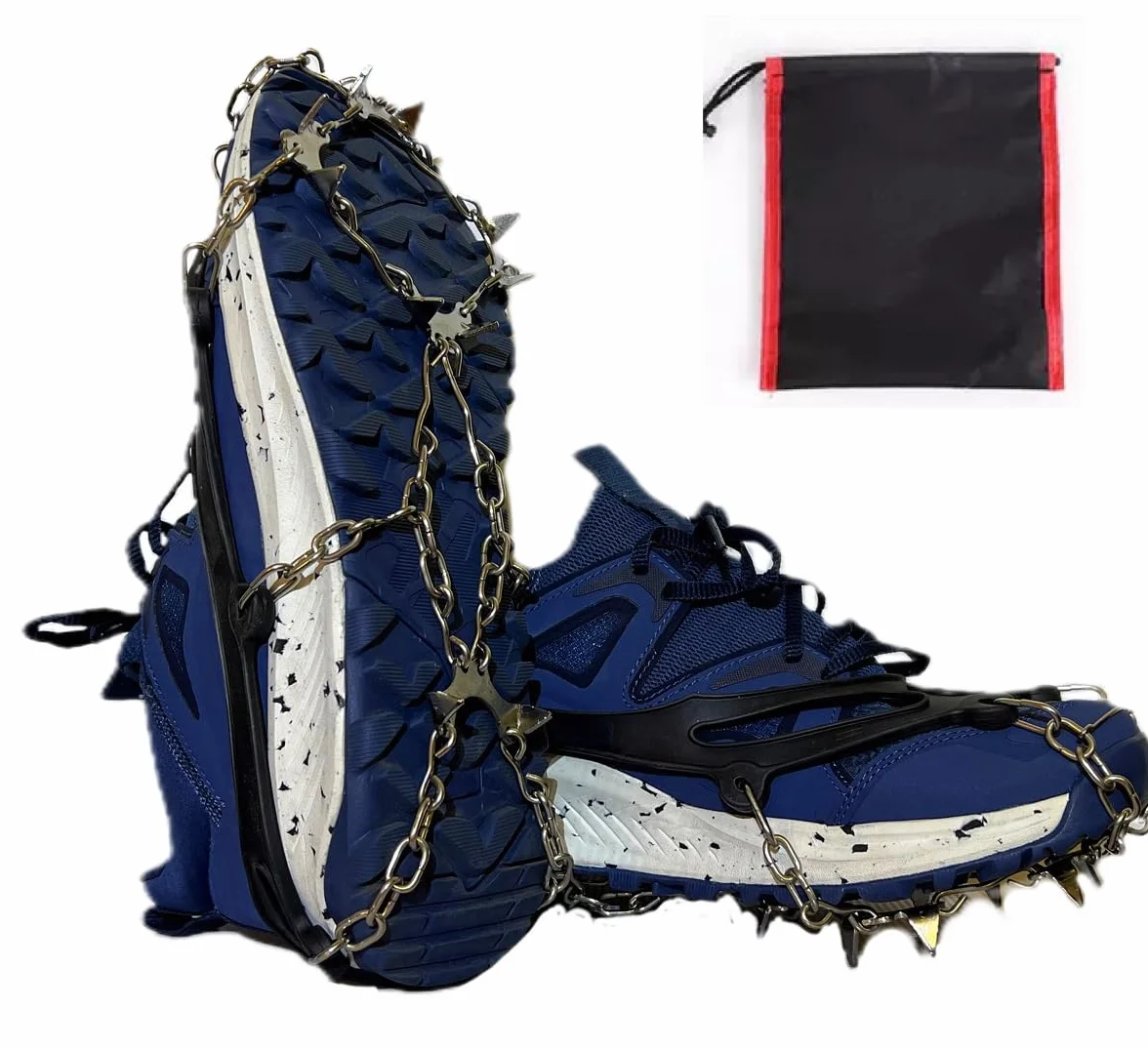 Crampon Antidérapant pour Chaussures 10 Dents Acier Manganèse Randonnée Étui Noir