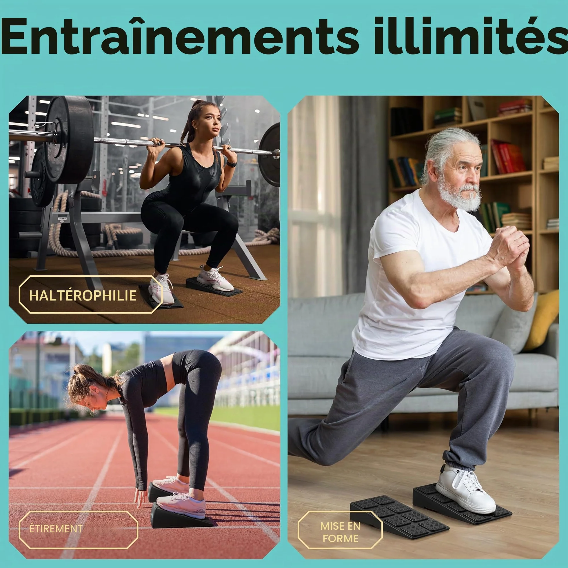 Cale de squat inclinée 236 kg – Planche inclinée pour squats – Bloc yoga étirement mollets