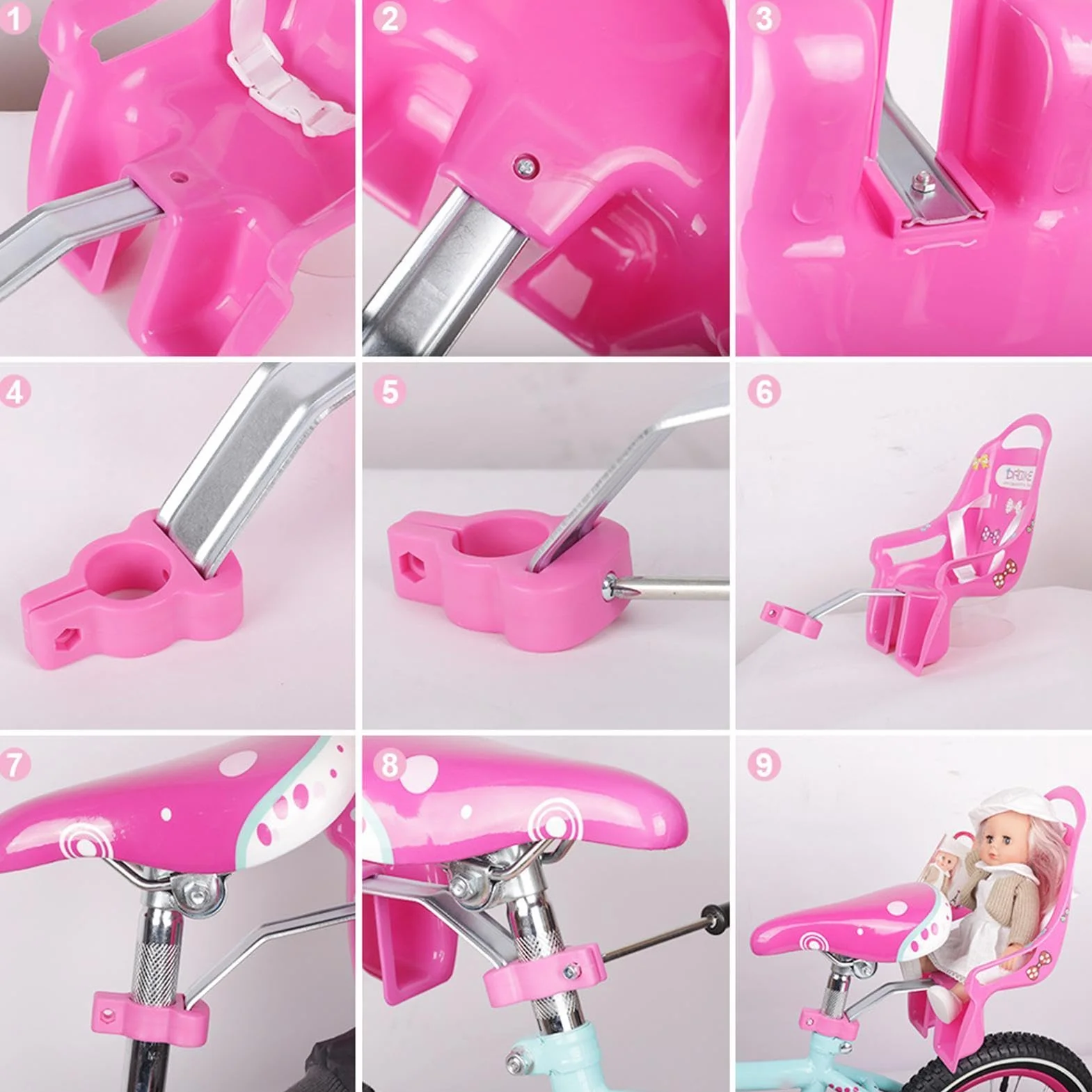 Siège de vélo pour filles porte poupées avec autocollants DIY, accessoires vélo enfants