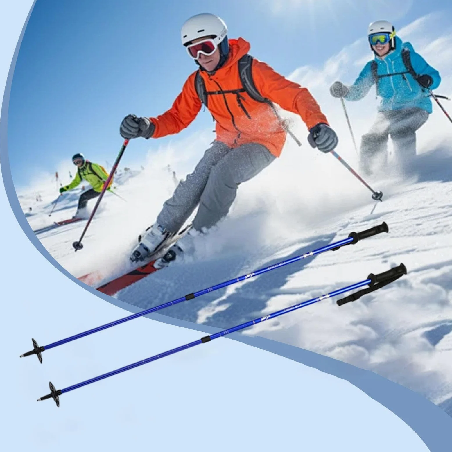2 Pièces Bâtons de Randonnée Extensibles Bâtons de Marche pour Randonnée Bâtons de Ski Multifonctions en Alliage D'Aluminium Poignées Ergonomiques, Bleu