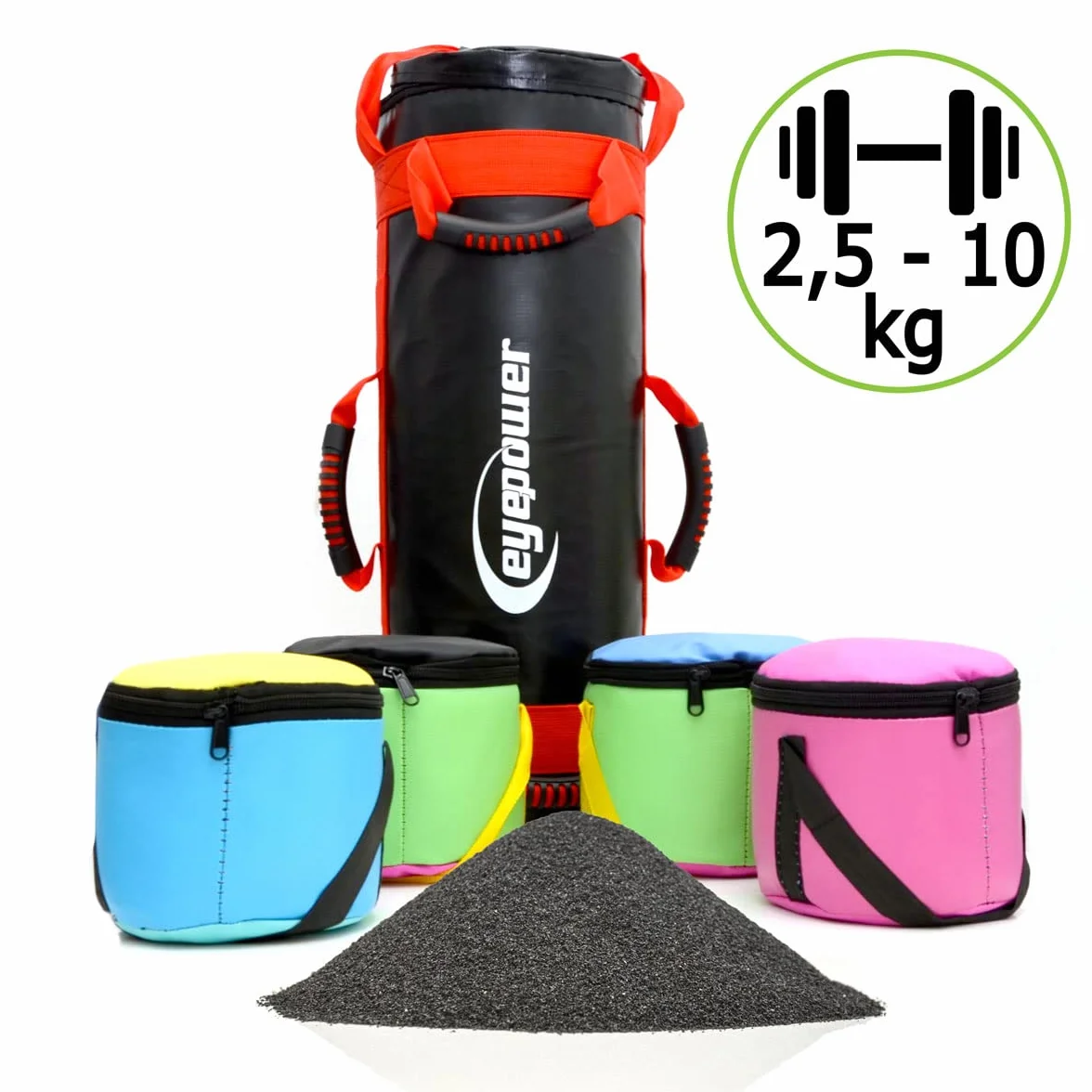 EYEPOWER 2,5-10kg Power Bag de Musculation 17x45cm Sac de Sable Sandbag Rouge