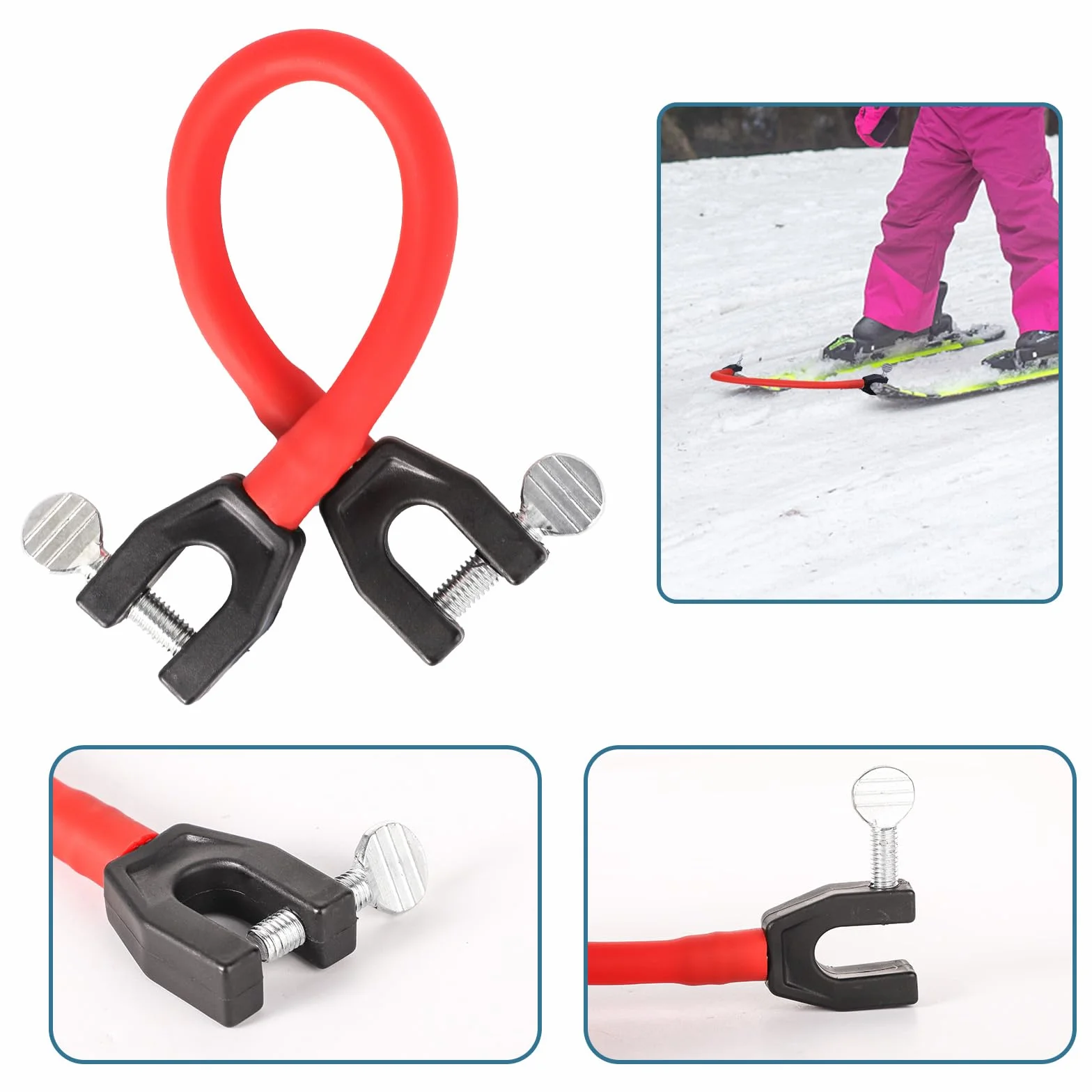 Connecteurs de Pointe de Ski pour Enfants, Lot de 2 avec Entretoises, Équipement d'Entraînement au Ski Débutants (Rouge, Jaune)