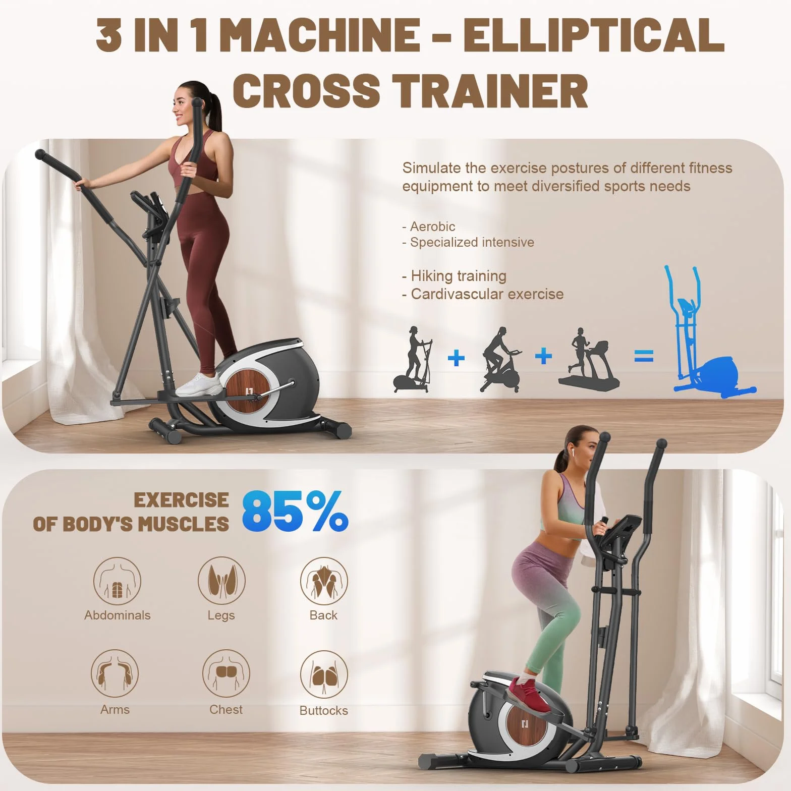 Vélo Elliptique Magnétique Ultra-Silencieux 16 Niveaux Résistance Écran LCD Pédale Antidérapante Capacité 265 LBS