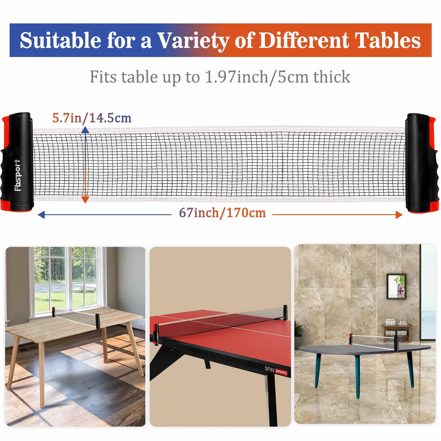 Set Ping Pong avec 4 Raquettes, Filet Rétractable, 8 Balles, Sac de Transport pour Intérieur Extérieur