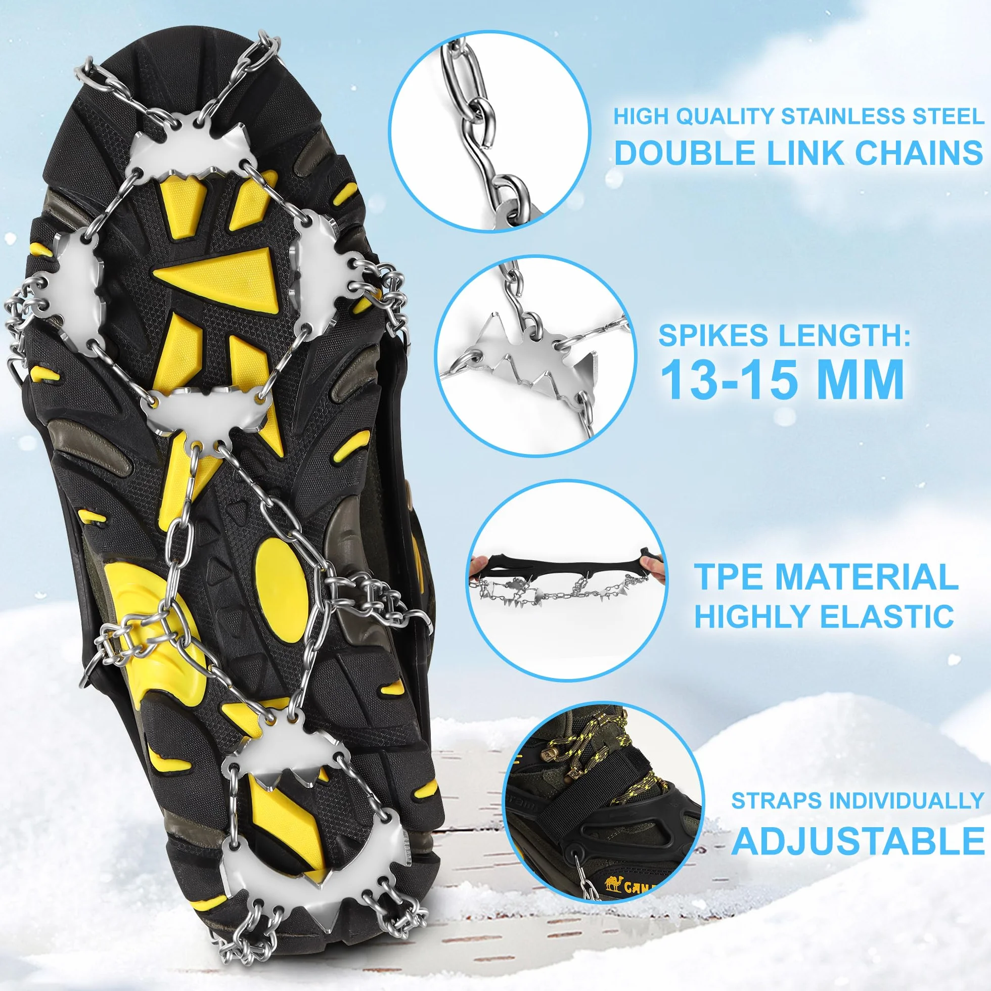Crampons Antidérapent 24 Dents Acier Inoxydable pour Alpinisme Randonnée Escalade sur Neige Glace