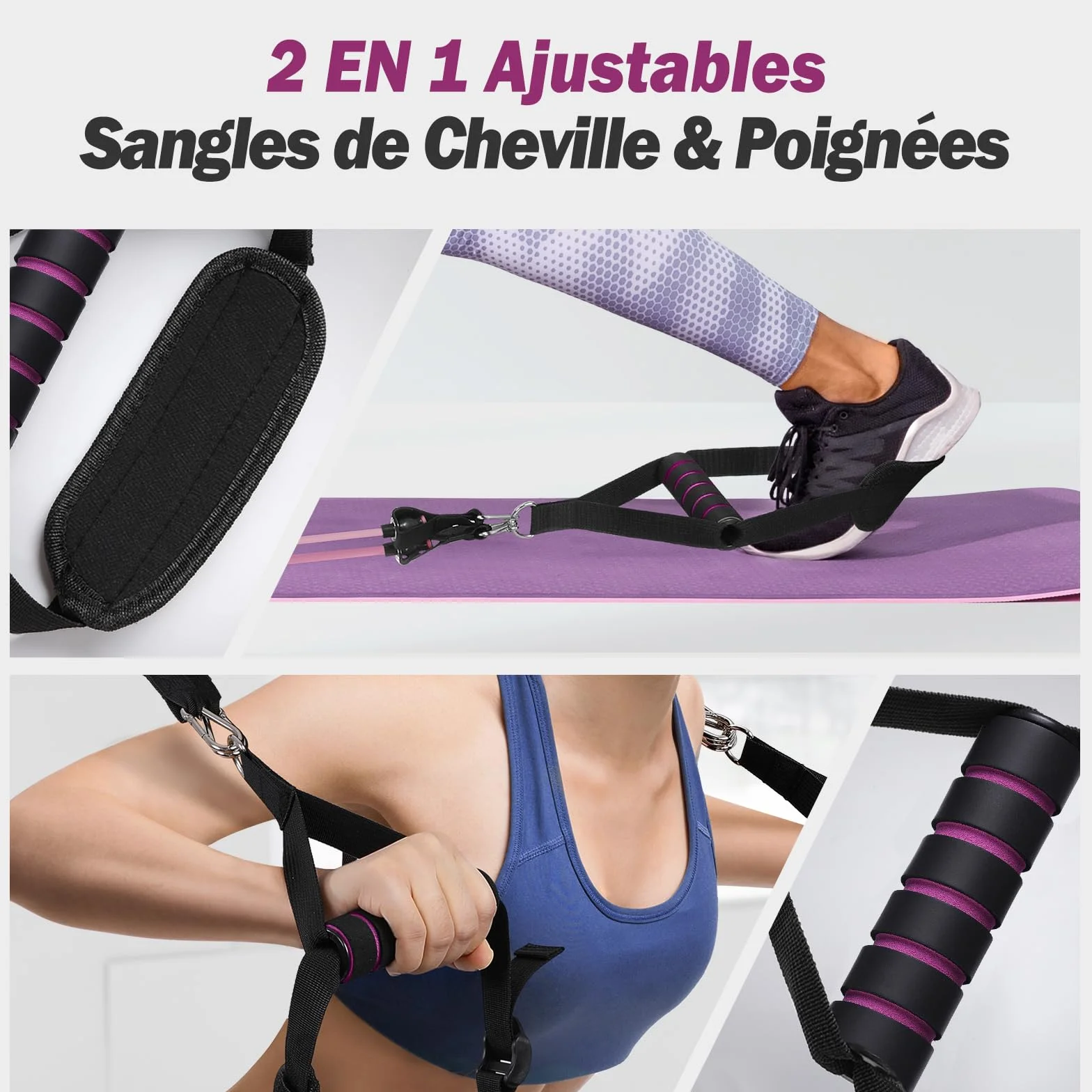 ALongSong Kit Barre de Pilates avec 4 Bandes de Résistance Élastique 20-140Lbs pour Homme Femme Musculation Yoga
