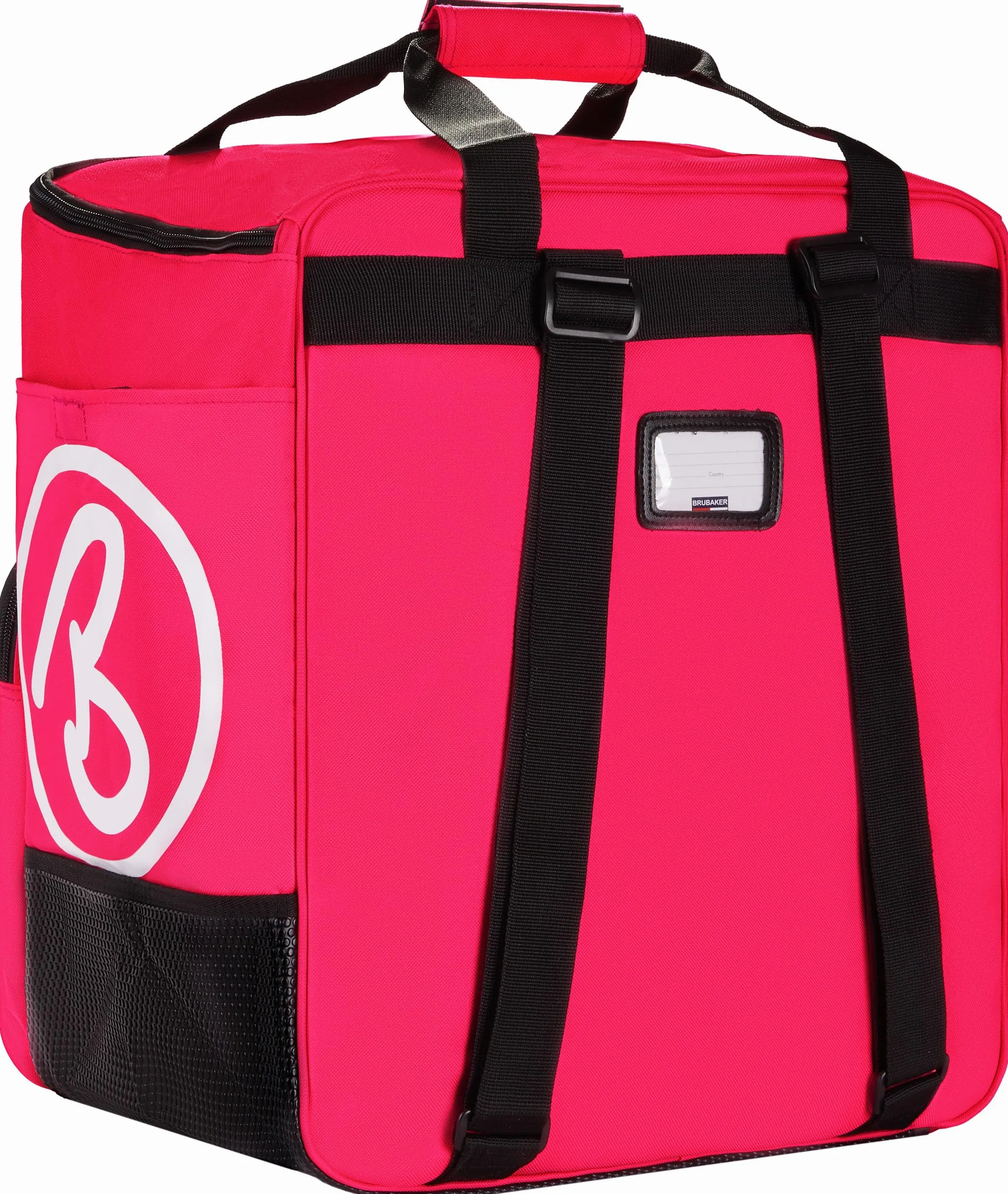 BRUBAKER Set de Ski ‘Champion’ - Série limitée - Housse à Skis et Sac à Chaussures de Ski pour 1 Paire de Skis + Bâtons + Chaussures + Casque - 190 cm - Fuchsia Fluo Blanc