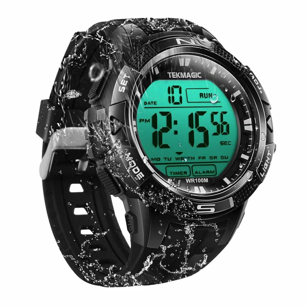 Montre de Natation Numérique Submersible Étanche 100 m Alarme Chronomètre Double Fuseau Horaire Compte à Rebours 12/24 Heures