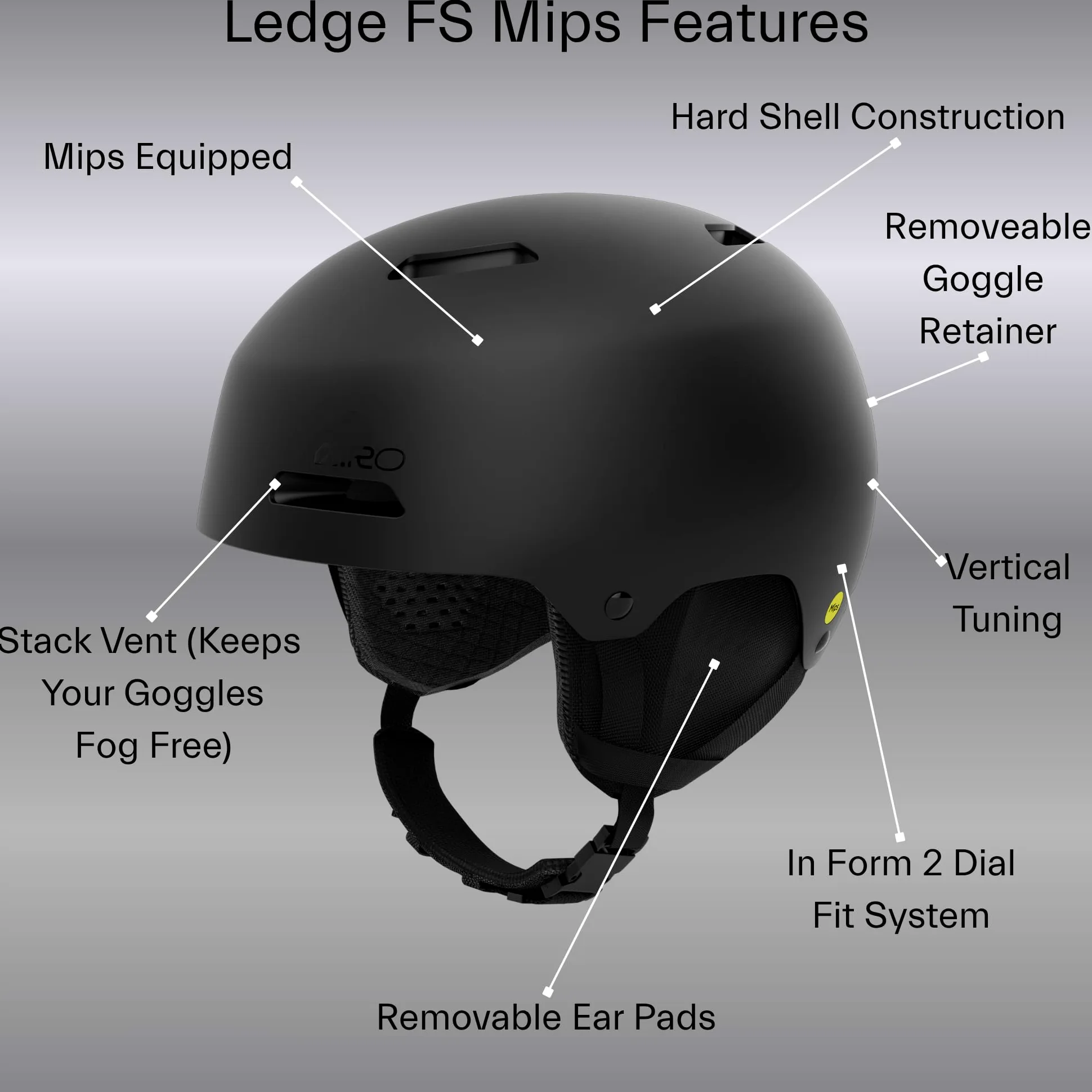 Giro Ledge FS MIPS Casque de Ski et de Snowboard M | Coque Rigide en ABS avec EPS, Protection MIPS, système in Form Fit System, Ventilation | Casque de Freestyle Matte Bark (Bicolore)