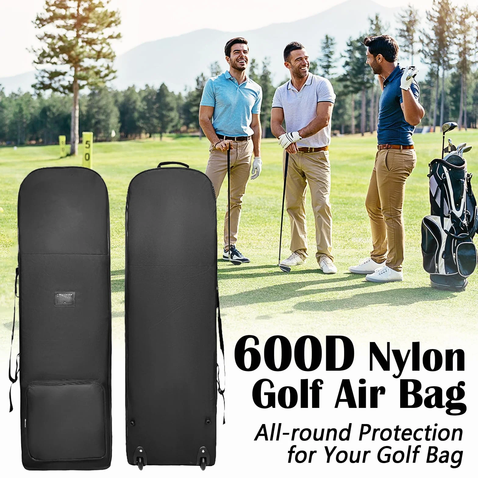 Sac De Club De Golf Imperméable 600D avec Roulettes Housse De Voyage Protection Extérieure