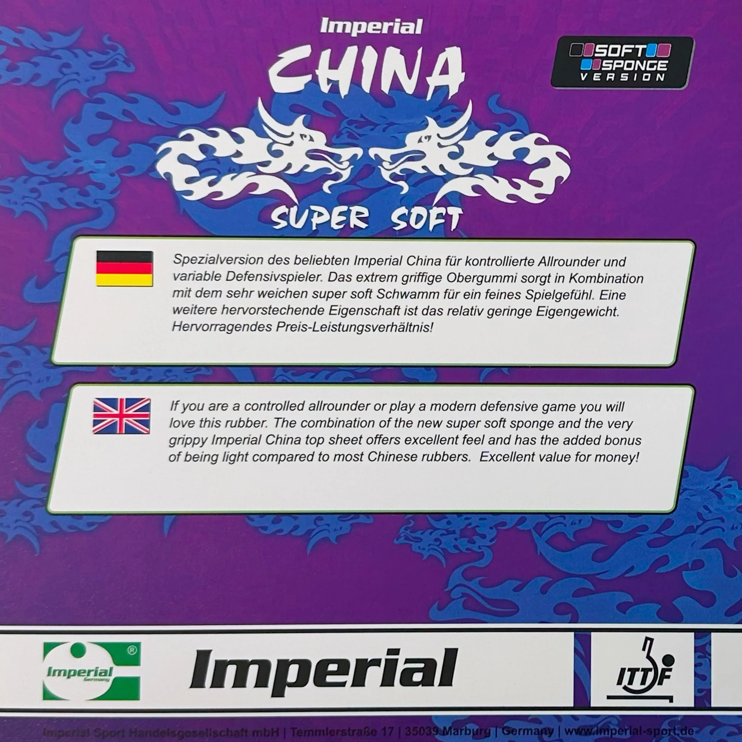 Imperial China Super Soft Revêtement Tennis Table Chinois ITTF