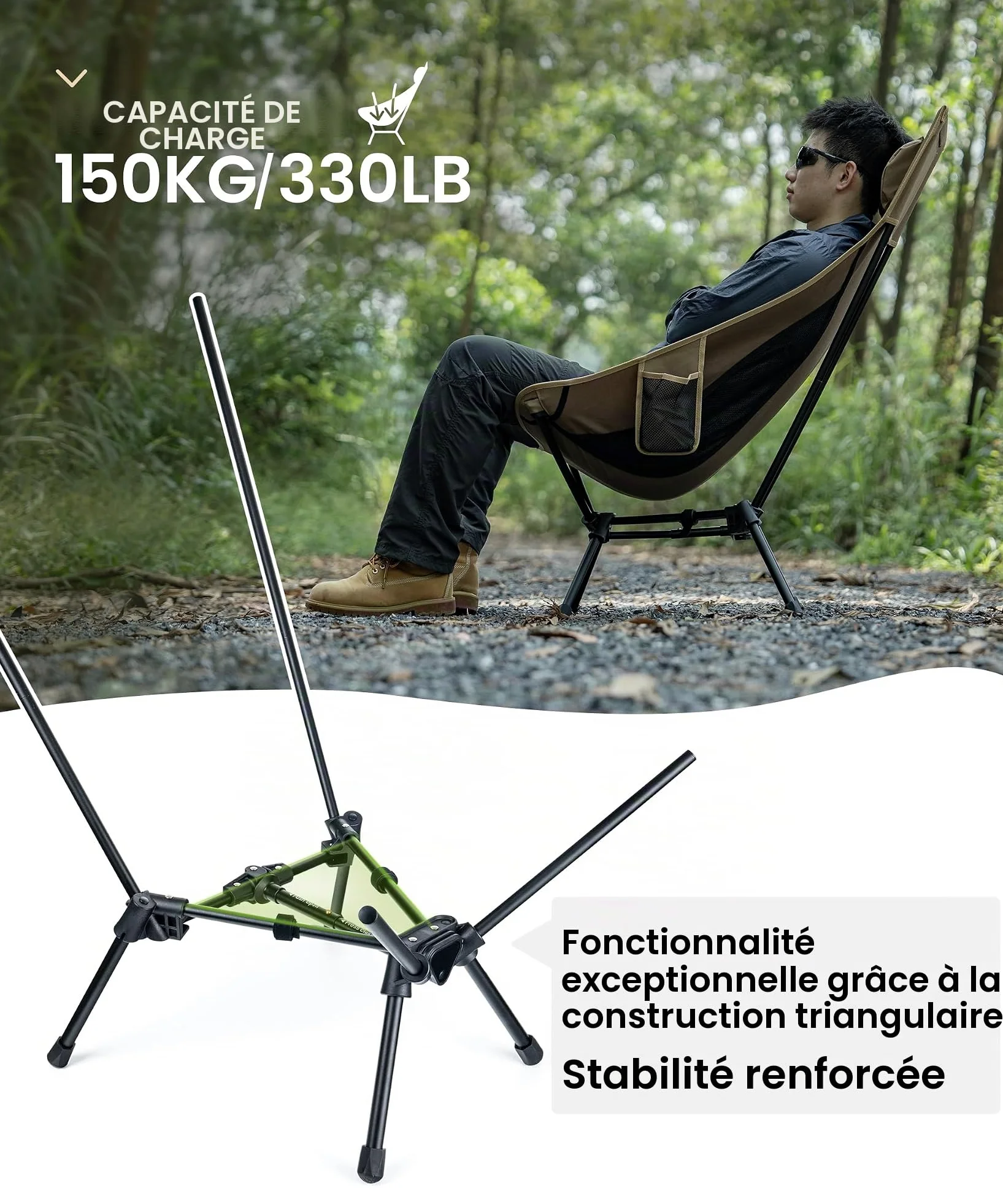OneTigris Chaise de camping Tigerblade à dossier haut, capacité de charge 170 kg, cadre en aluminium, pliable, portable, taille adulte, pour l'extérieur