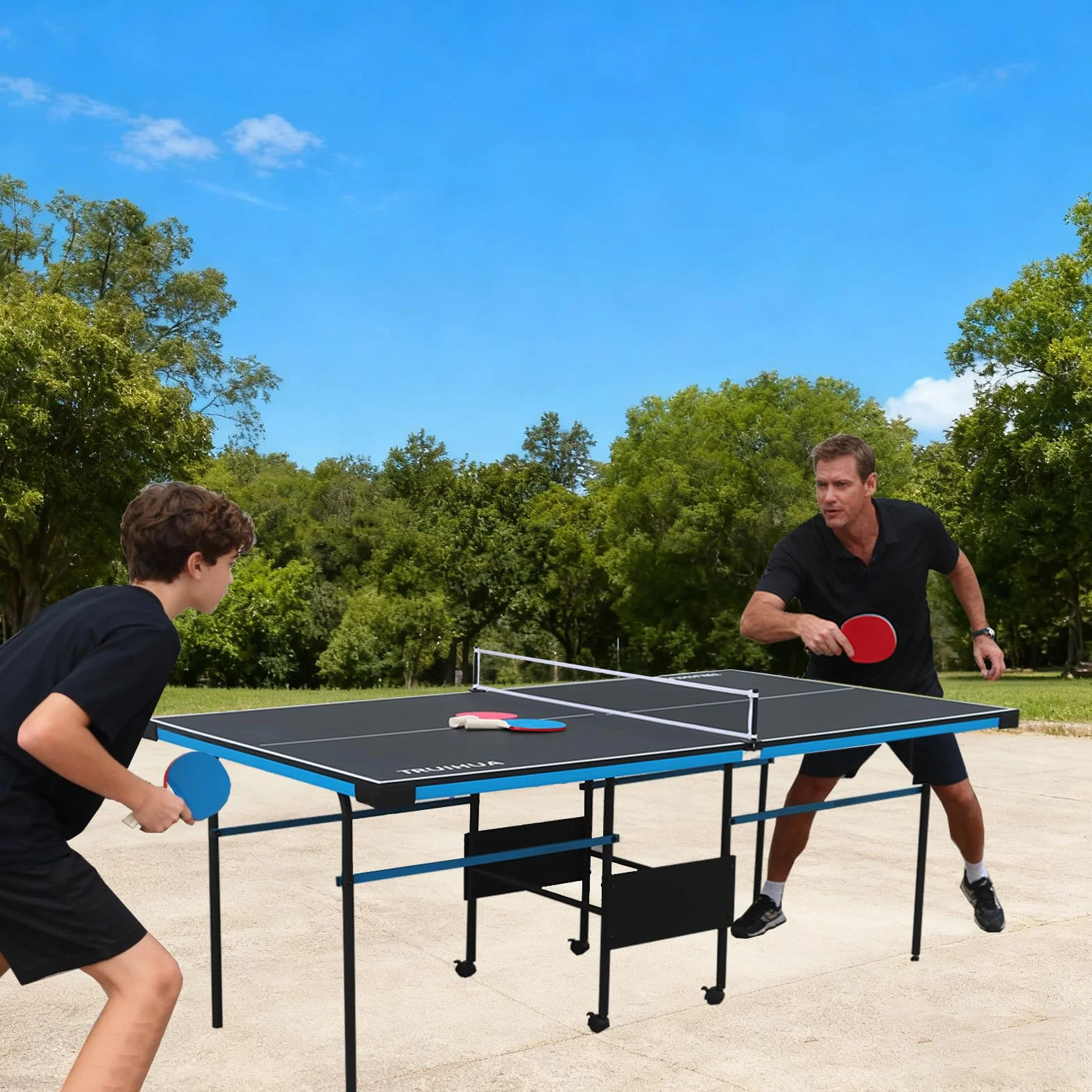Table de Ping-Pong Pliable 7FT 210x117x76 cm avec Raquettes et Filet Intérieur Extérieur Enfant