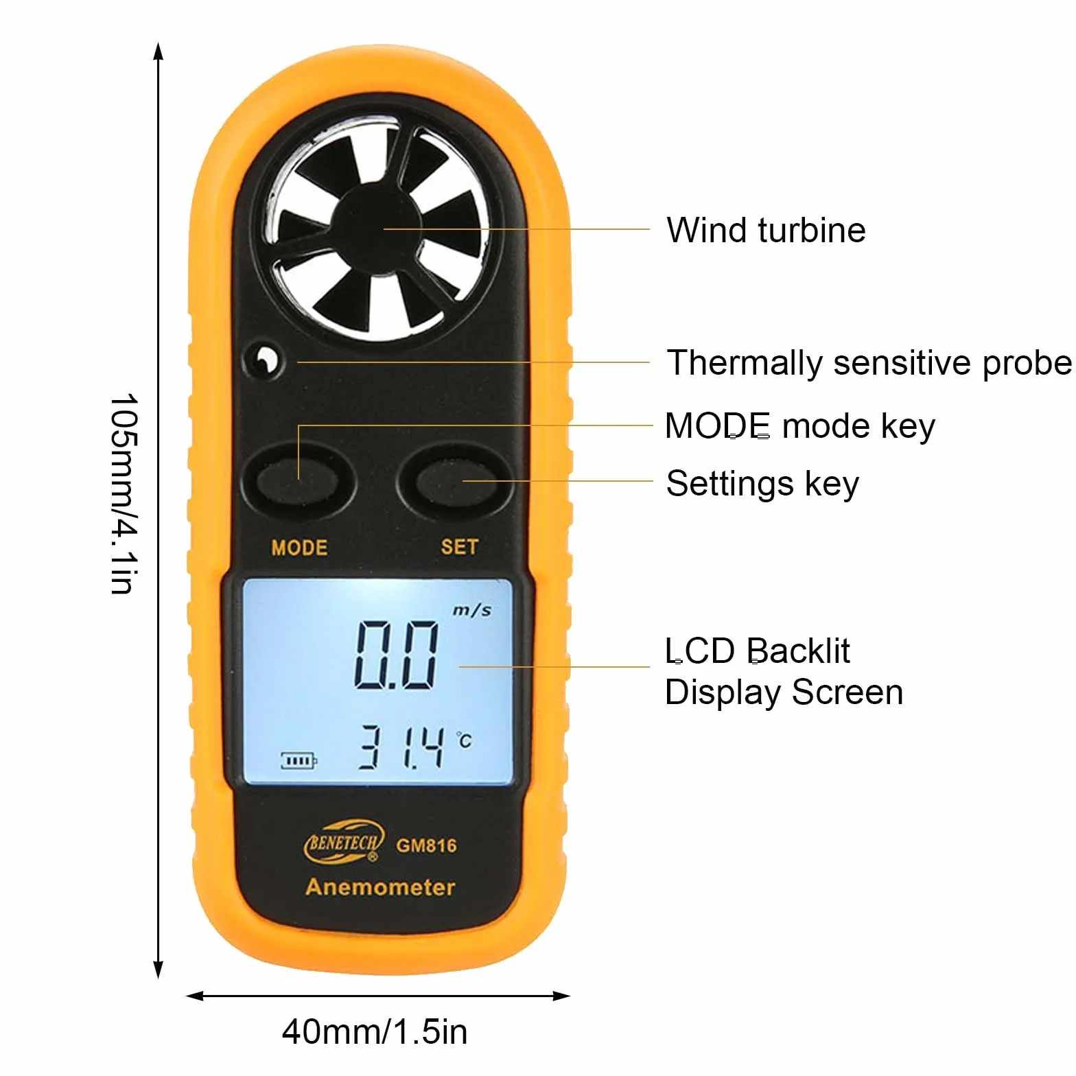 Anémomètre numérique portable vitesse du vent température refroidissement éolien drone voile surf pêche