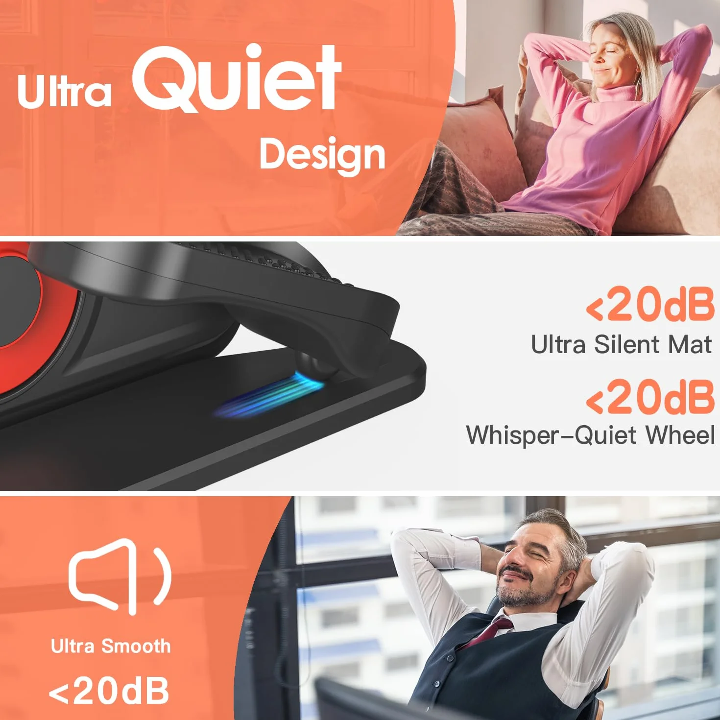 Exerciseur à Pédale Elliptique Portable Ultra Silencieuse avec Télécommande pour Personnes Âgées et Adultes