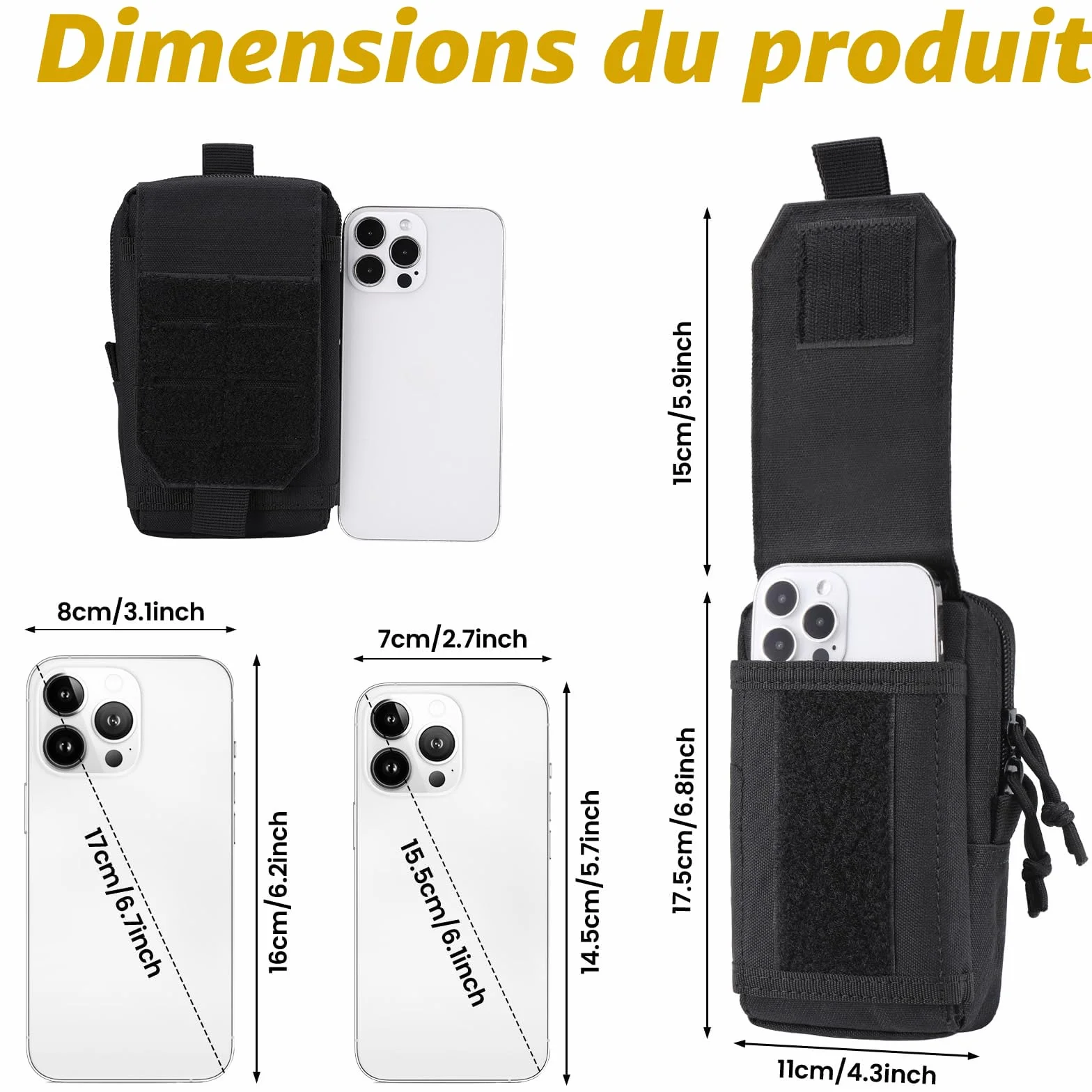 Sacoche Tactique Ceinture Homme Pochette EDC Multifonctionnel Noir pour Sport Randonnée Camping