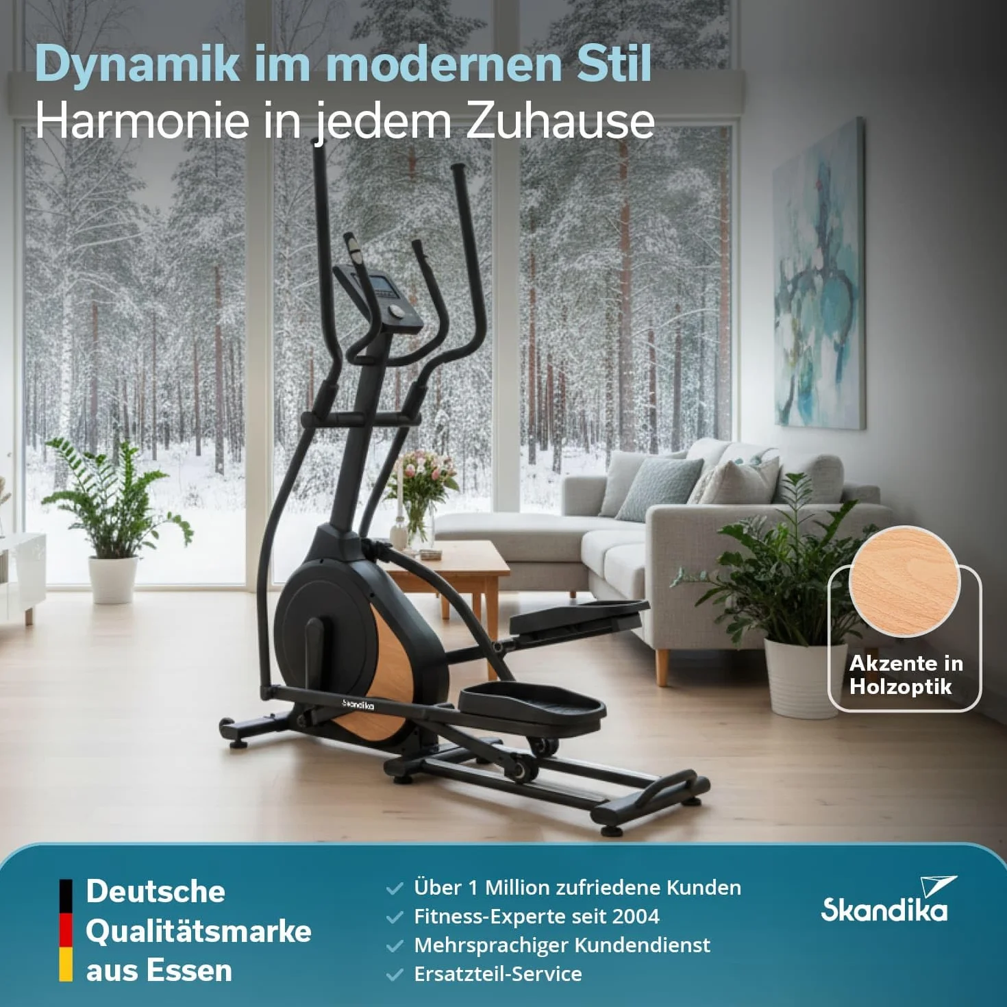 Skandika Vélo elliptique Carbon P18, 32 Niveaux de résistance, 13 programmes, écran LCD, Max 135KG