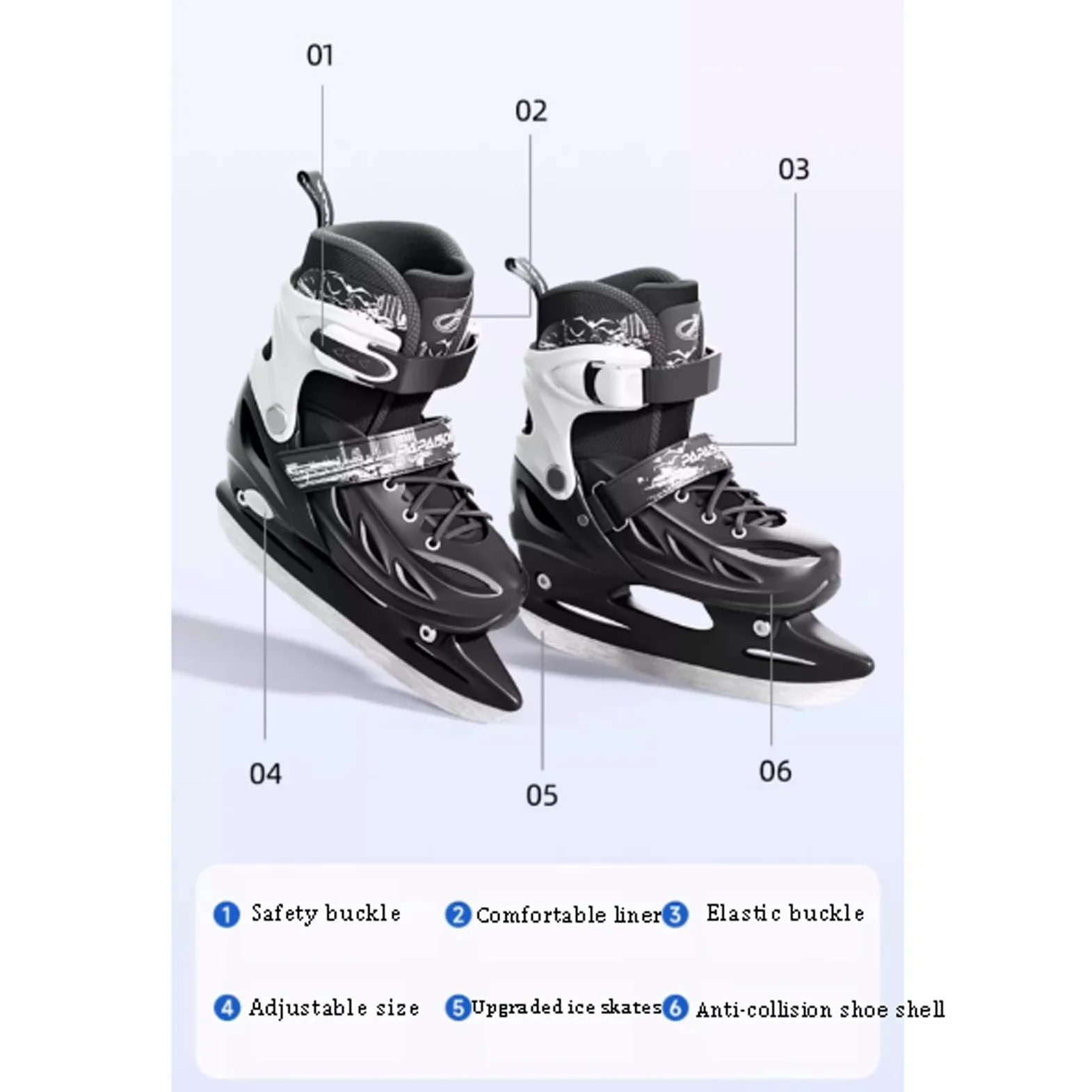 Patins à glace Homme Patins en acier au carbone Patins À Glace avec Système De Laçage Rapide Et Boucle À Poussoir pour Un Maintien Sûr,Patins à glace réglables pour adultes hommes et femmes