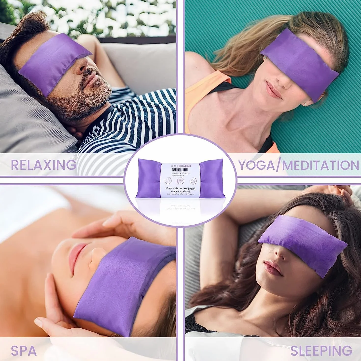 SuzziPad Lot de 6 oreillers pour les yeux à la lavande, masque lesté pour dormir, compresse oculaire chaude et froide
