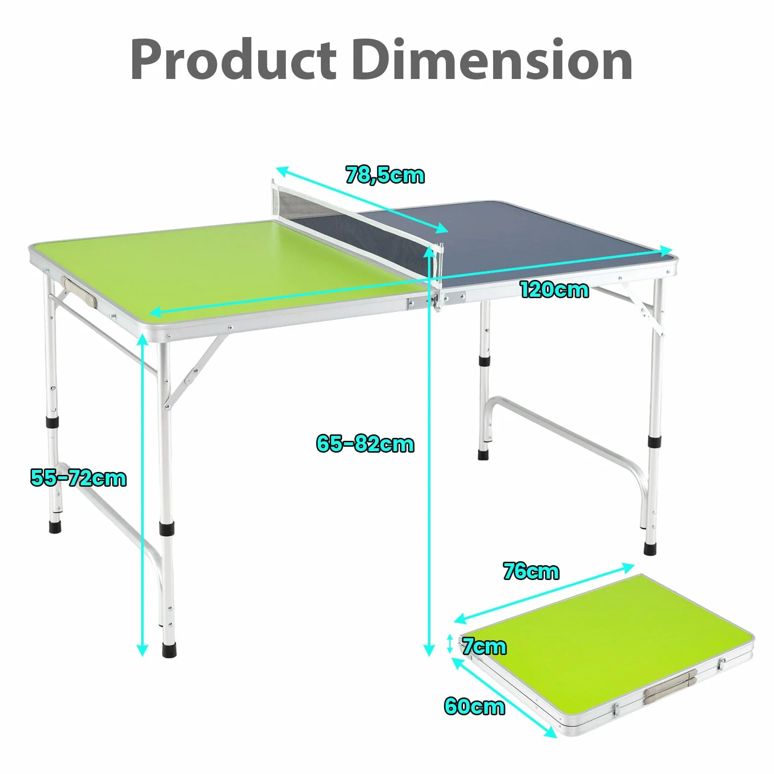 LIFEZEAL Table de ping-pong - Mini table de ping-pong - Avec 3 niveaux de hauteur réglable - Pliable - Avec filet, balles, raquettes, table de tennis de table - 120 x 76 cm