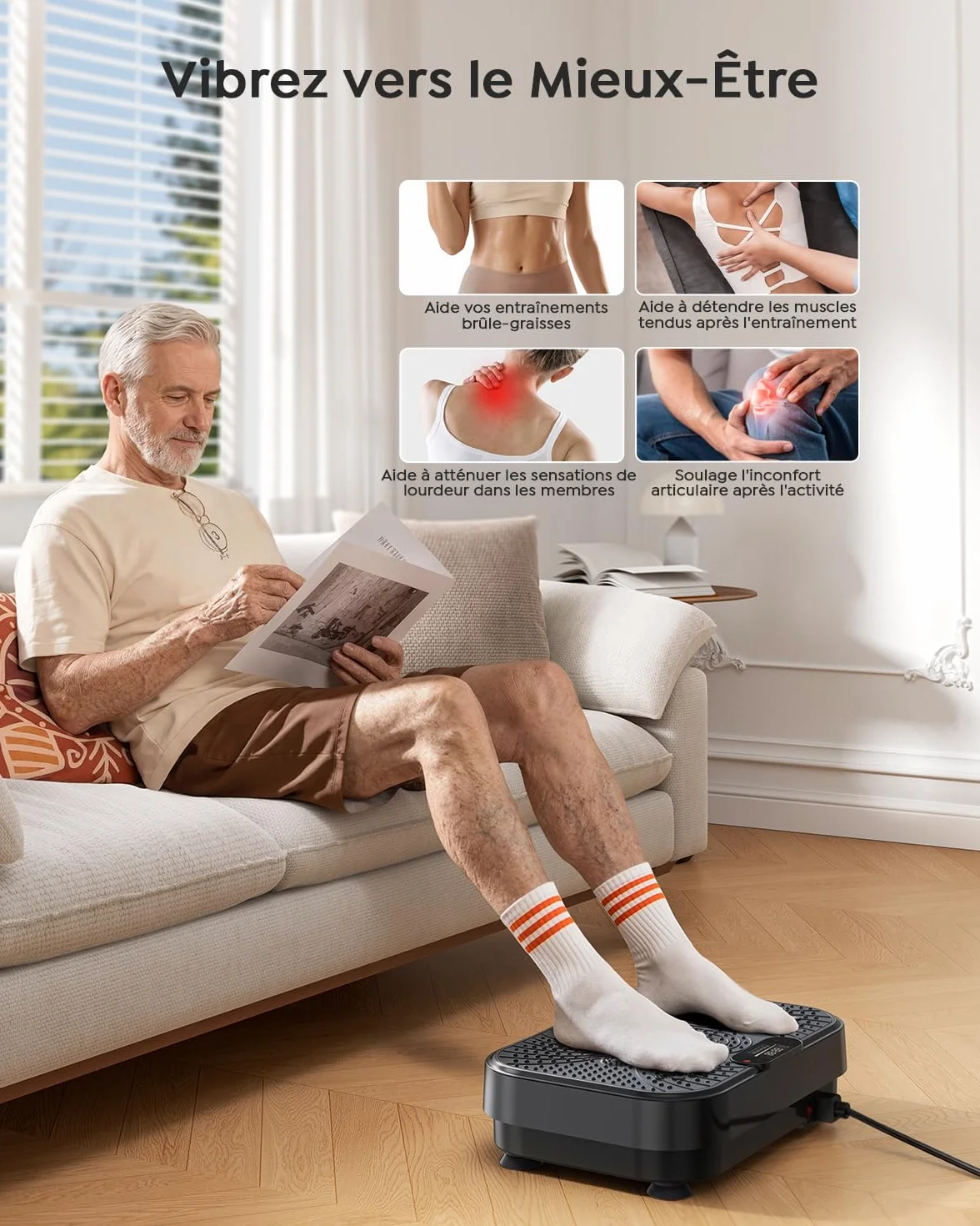Burever Plateforme Vibrante Oscillante 150W 99 Niveaux d'Intensité avec Massage Silencieux des Pieds