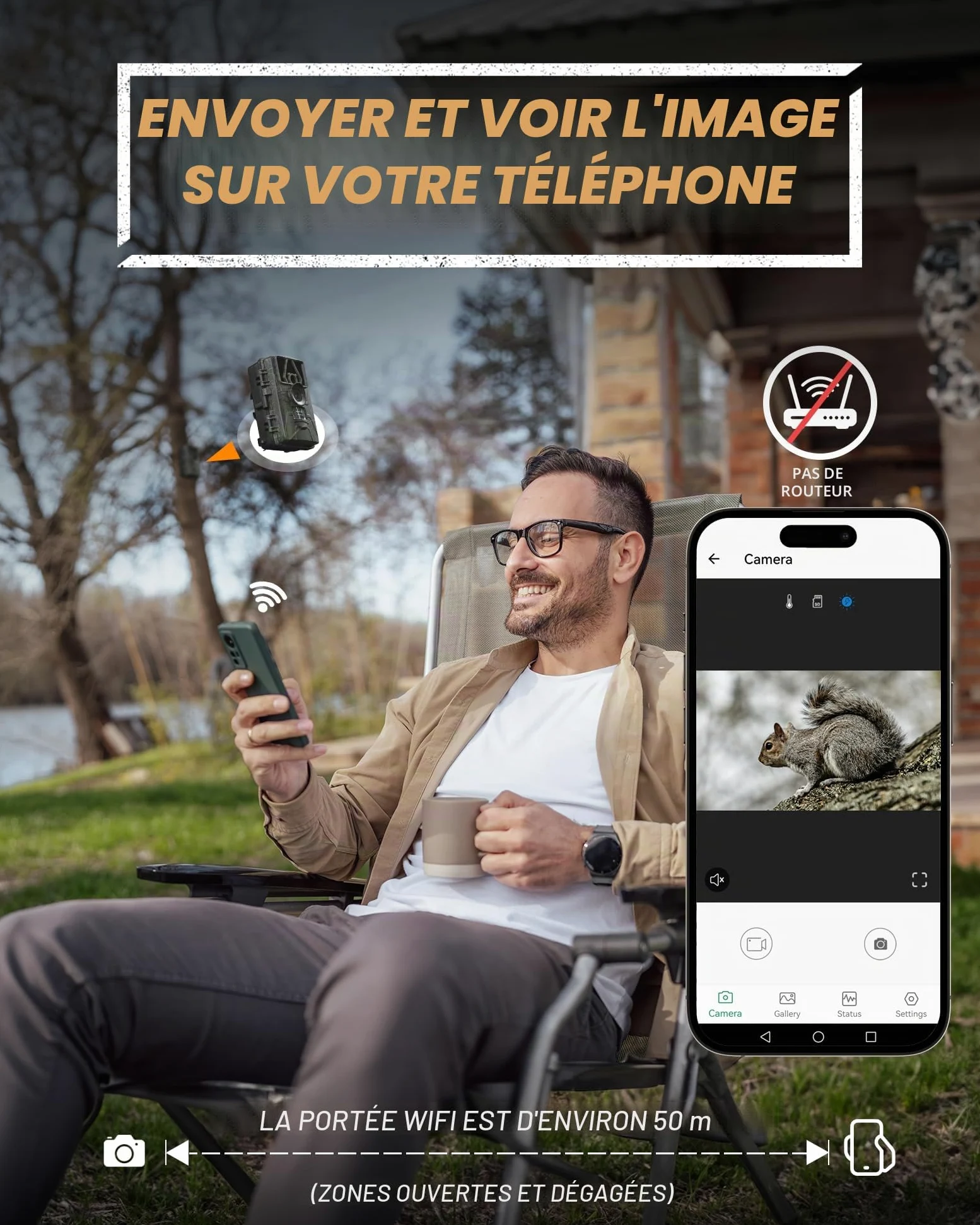Camera de Chasse connectée téléphone, 8K 60MP caméra de Chasse avec Vision Nocturne, détection de Mouvement, Grand Angle 130°, Camera Chasse IP66 avec Carte SD 32 Go + 8 Piles AA
