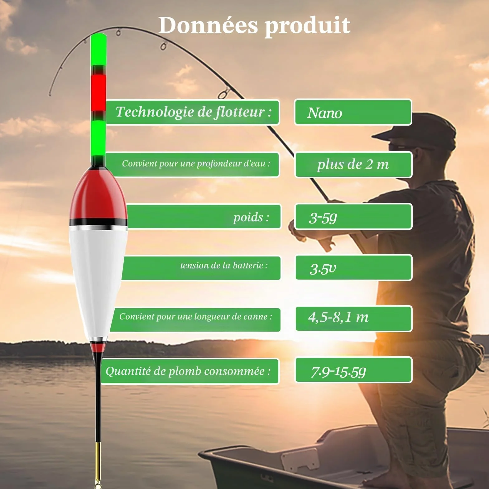 DONGZQAN 3 Pièces Bouchon Lumineux Peche, Flotteur Peche, Flotteurs pour Pêche, Detecteur de Touche Peche avec Boucle Alarme de Touche, pour la Pêche en Mer et La Pêche de Nuit