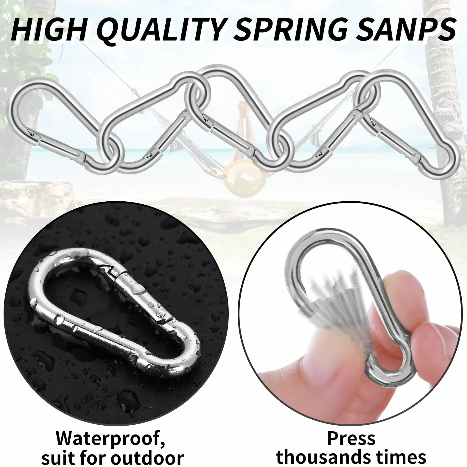 Lusofie 8 Pièces Mousqueton Clip à Ressort en Acier Inoxydable pour Randonnée Alpinisme Camping Pêche