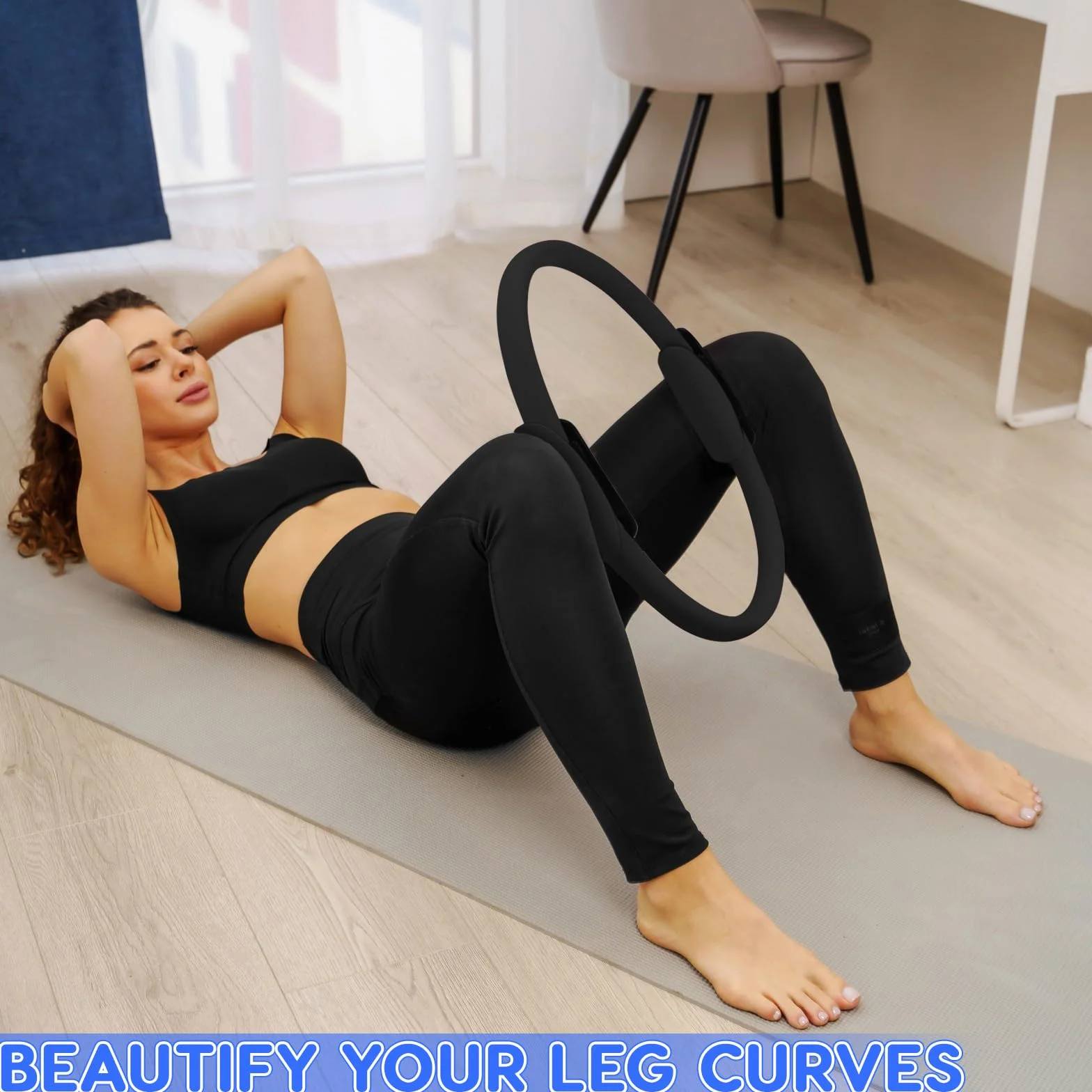 Zouwel Anneau de Pilates à double poignée avec poignée rembourrée antidérapante Magic Circle pour tonifier les bras et les cuisses (noir)