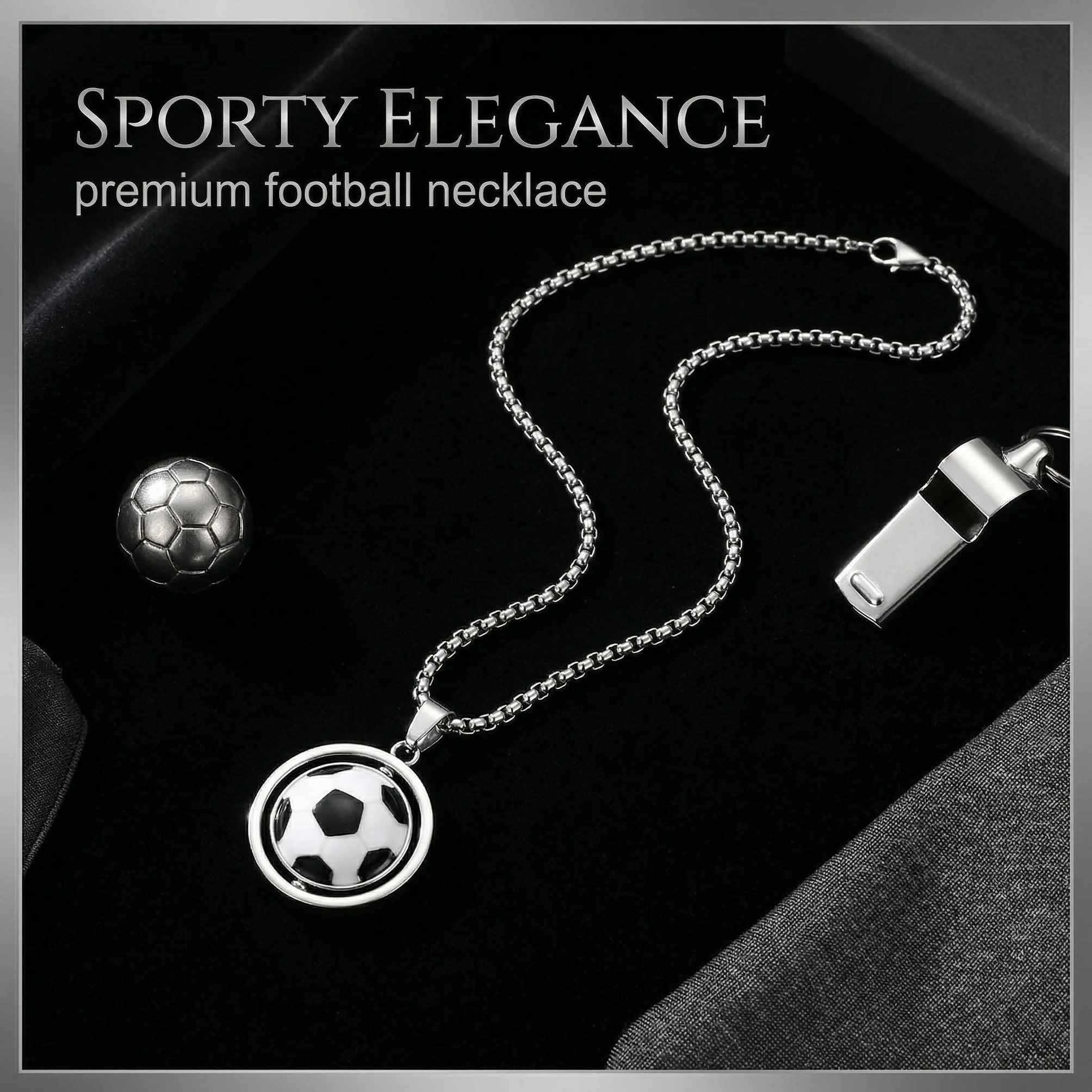 Collier Football Homme Acier Inoxydable Pendentif Ballon Foot Cadeau Supporter