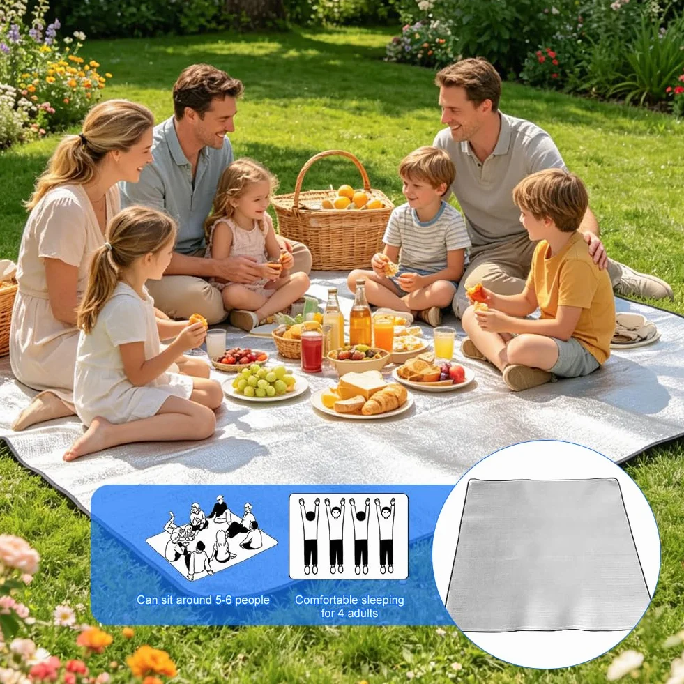 Matelas thermique de camping isolant mousse aluminium 200 x 200 cm tapis de sol randonnée