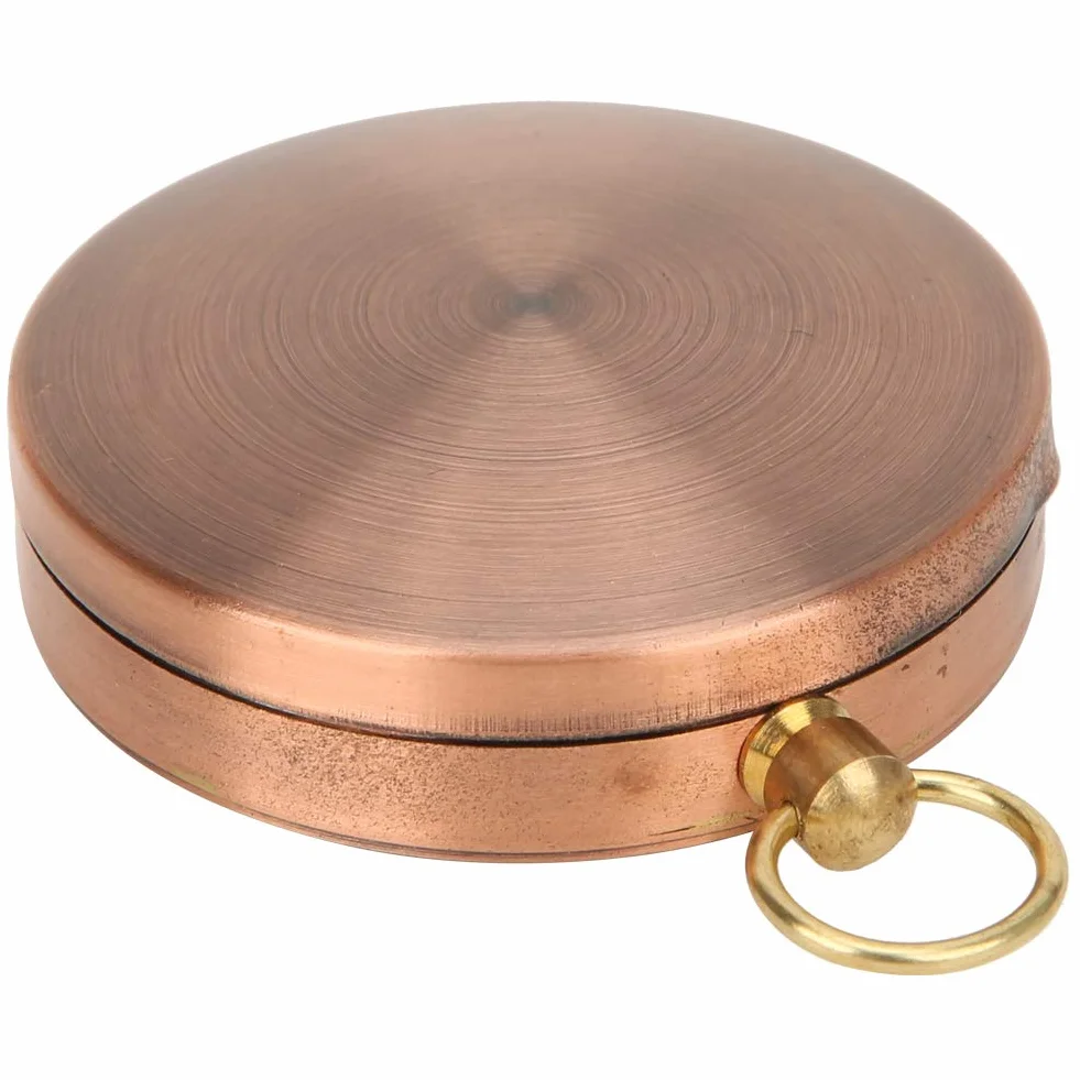 Boussole Portable Vintage en Métal avec Couvercle Pliant Cuivre pour Camping Randonnée
