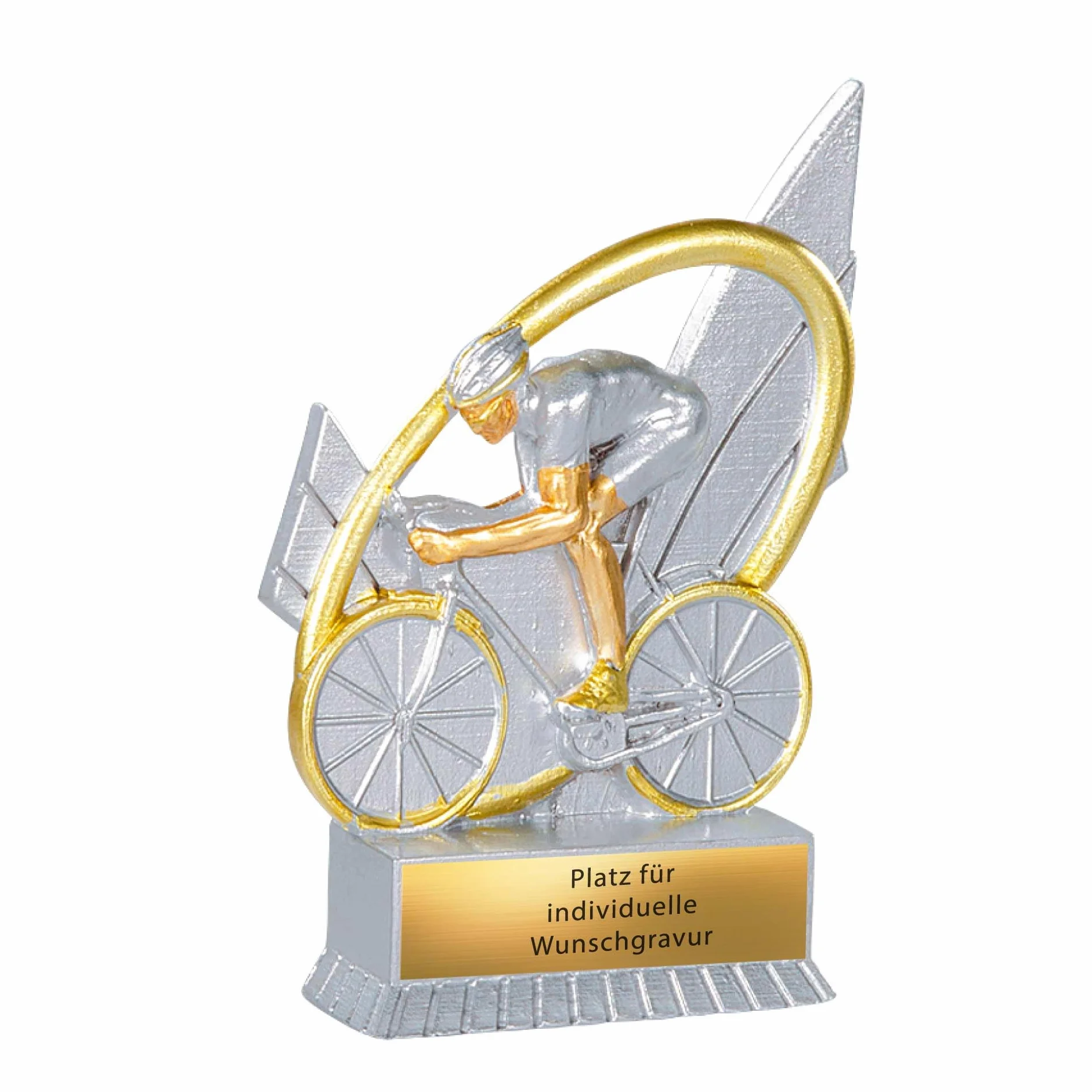 Trophée de cyclisme XS 12 cm – Cycliste avec plaque gravée – Prix de course de vélo – Prix de cyclisme – Cycliste Argent/Or