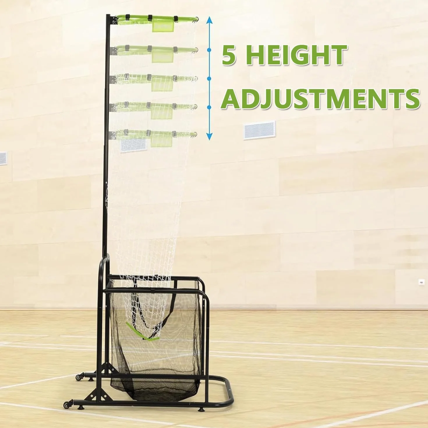 Filet Entraînement Volley-Ball Professionnel Portable 8 Hauteurs Réglables avec Roulettes Sac Récupération