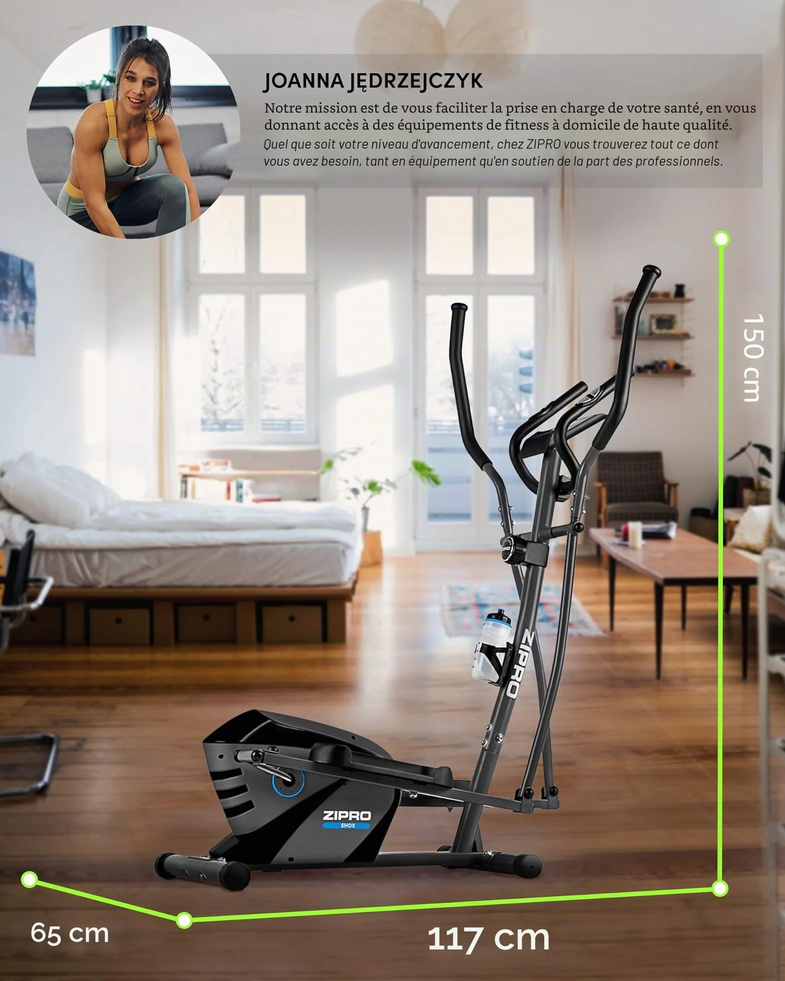 Zipro Crosstrainer Shox, vélo elliptique 120 kg, 8 Niveaux de résistance, équipement Cardio Domicile